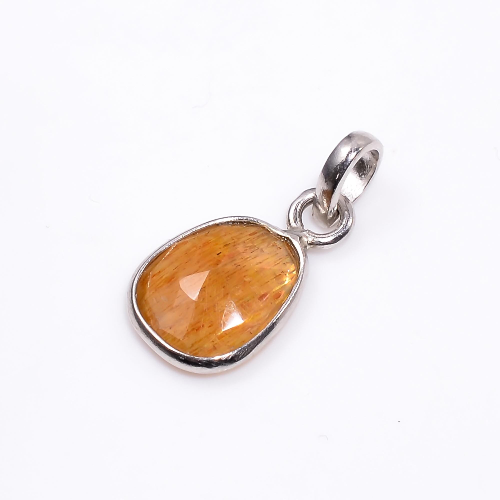 Natural Golden Feldspar Pendant – Sterling Silver Handmade Jewelry
