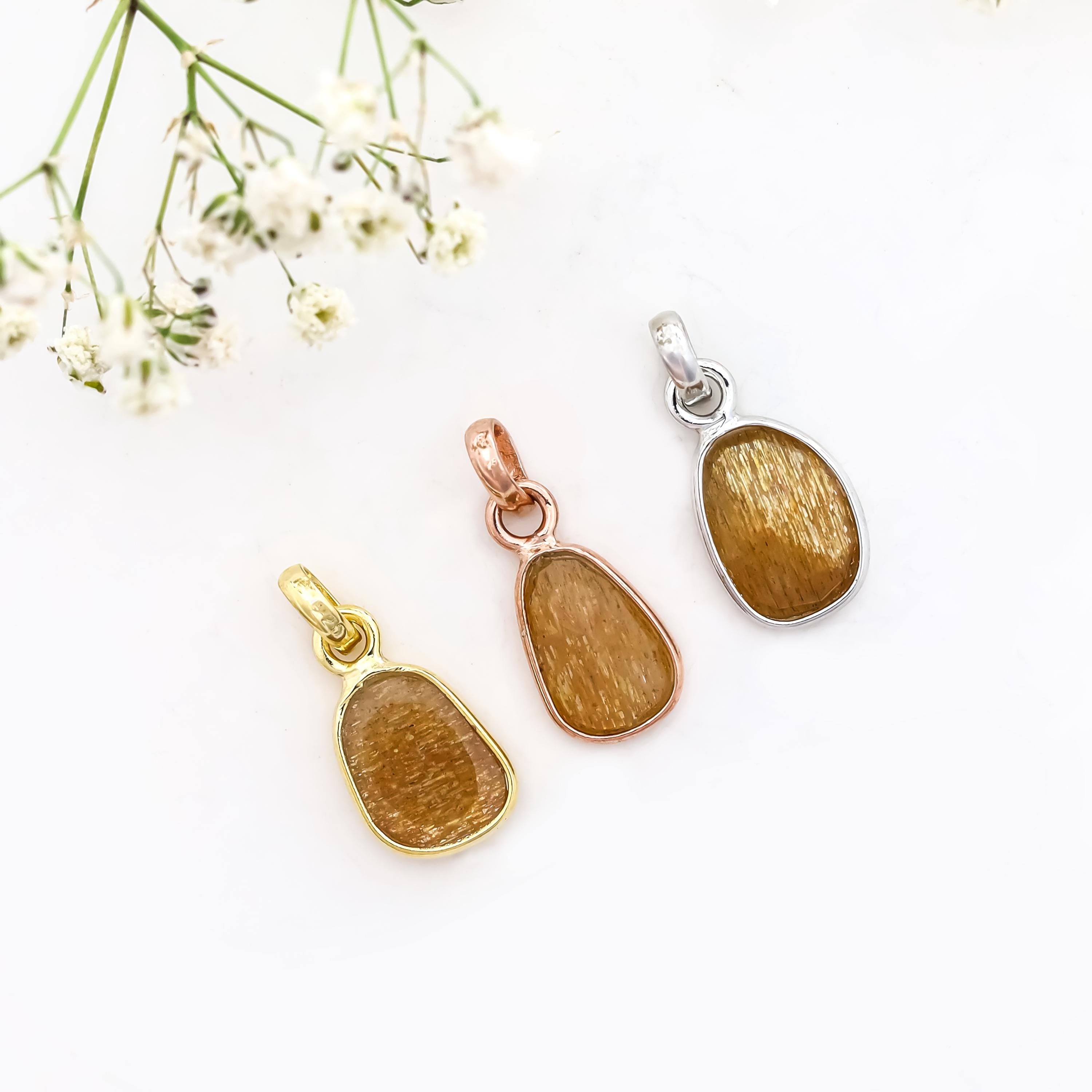 Natural Golden Feldspar Pendant – Sterling Silver Handmade Jewelry