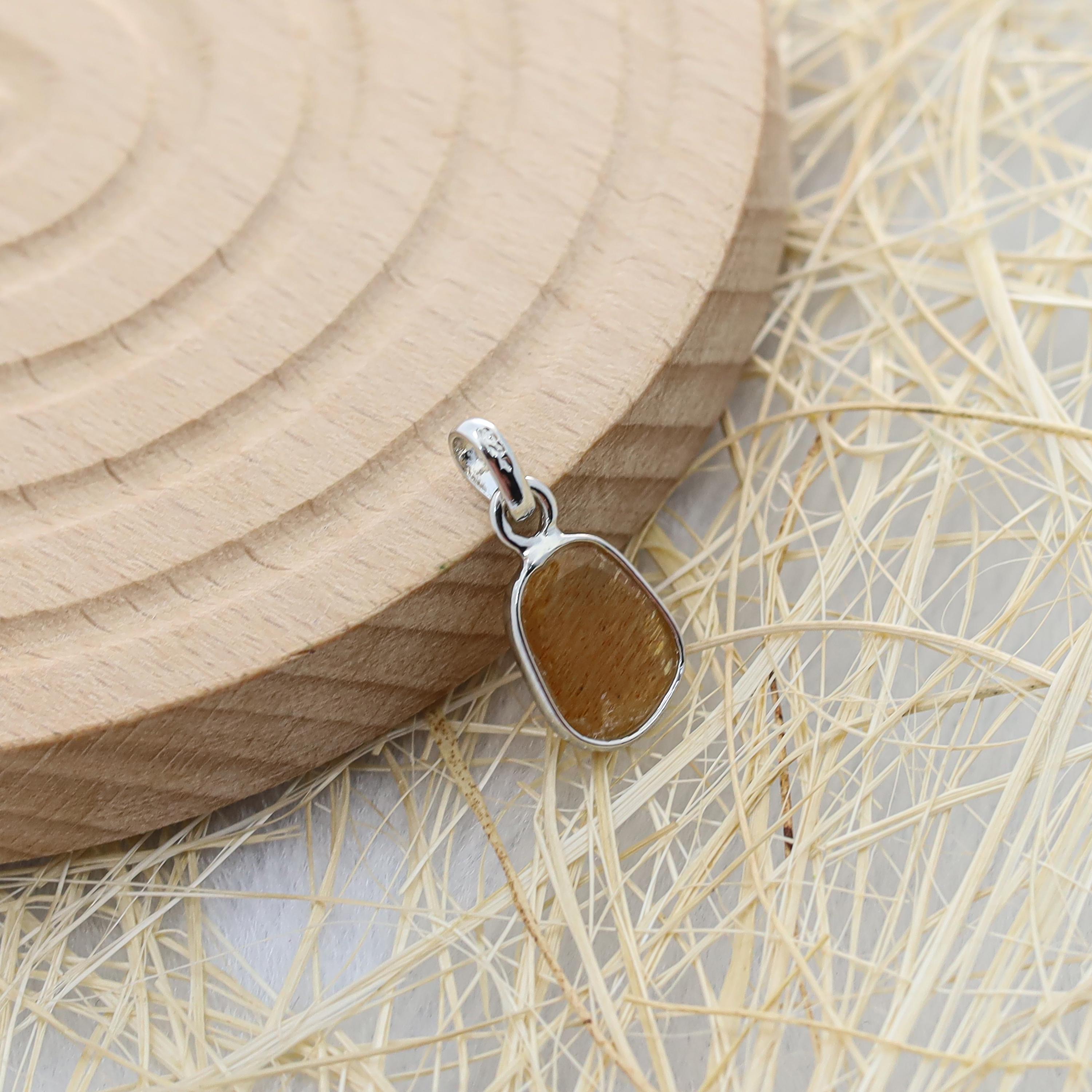 Natural Golden Feldspar Pendant – Sterling Silver Handmade Jewelry