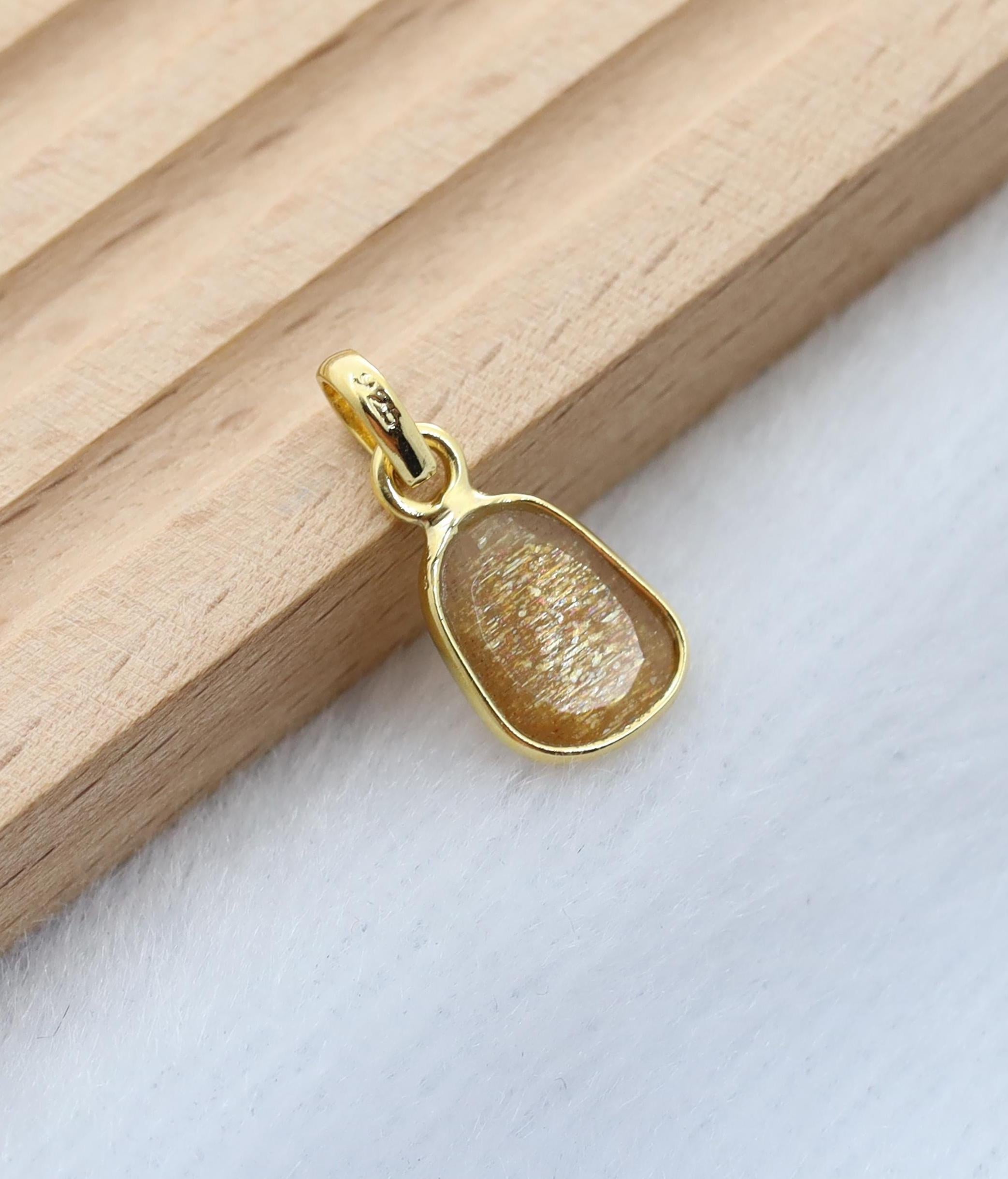Natural Golden Feldspar Pendant – Sterling Silver Handmade Jewelry