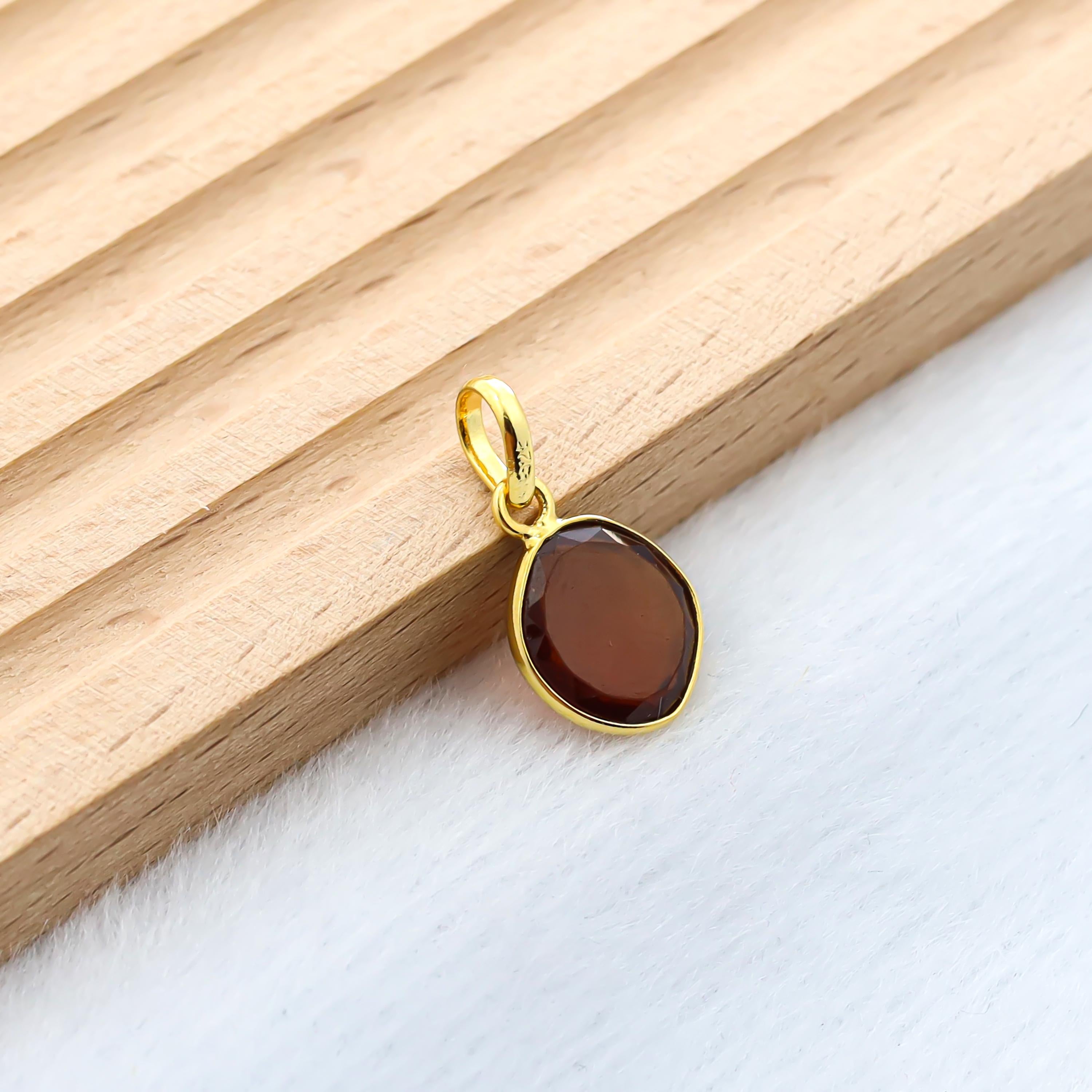 Handcrafted Hessonite Pendant: Natural Gemstone, Sterling Silver