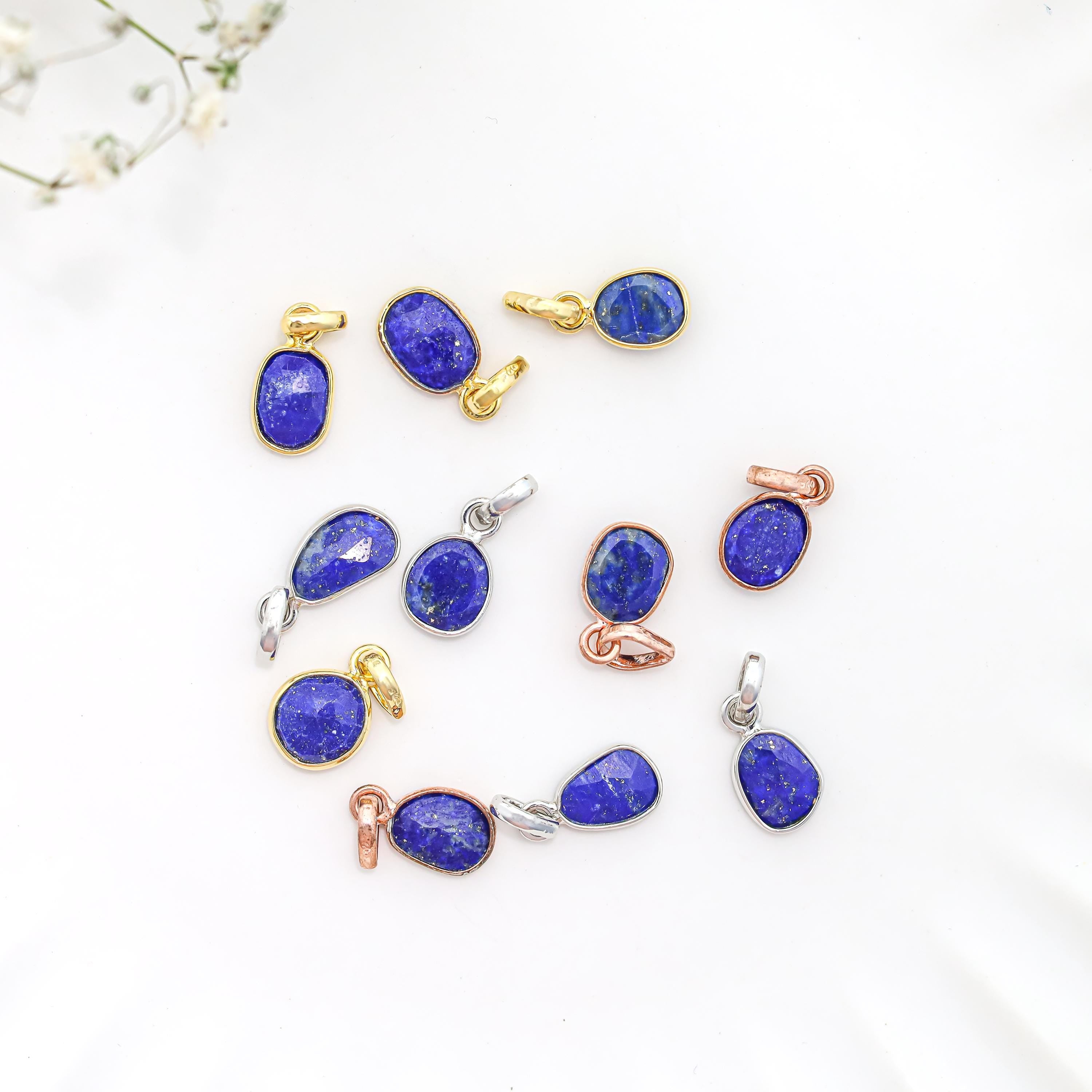 Rose Cut Lapis Lazuli Pendant: 925 Silver, Yellow Gold Plated