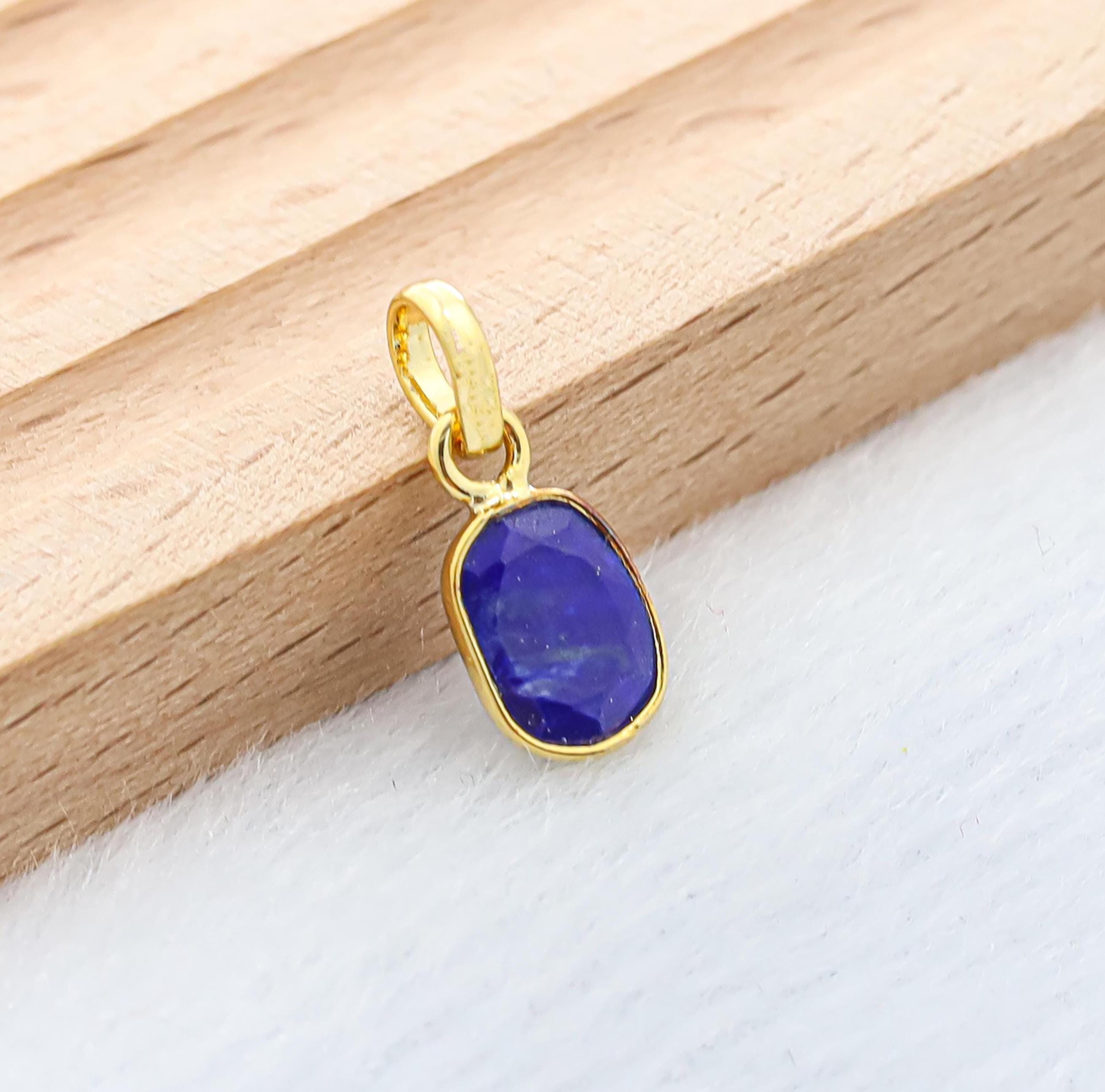 Rose Cut Lapis Lazuli Pendant: 925 Silver, Yellow Gold Plated