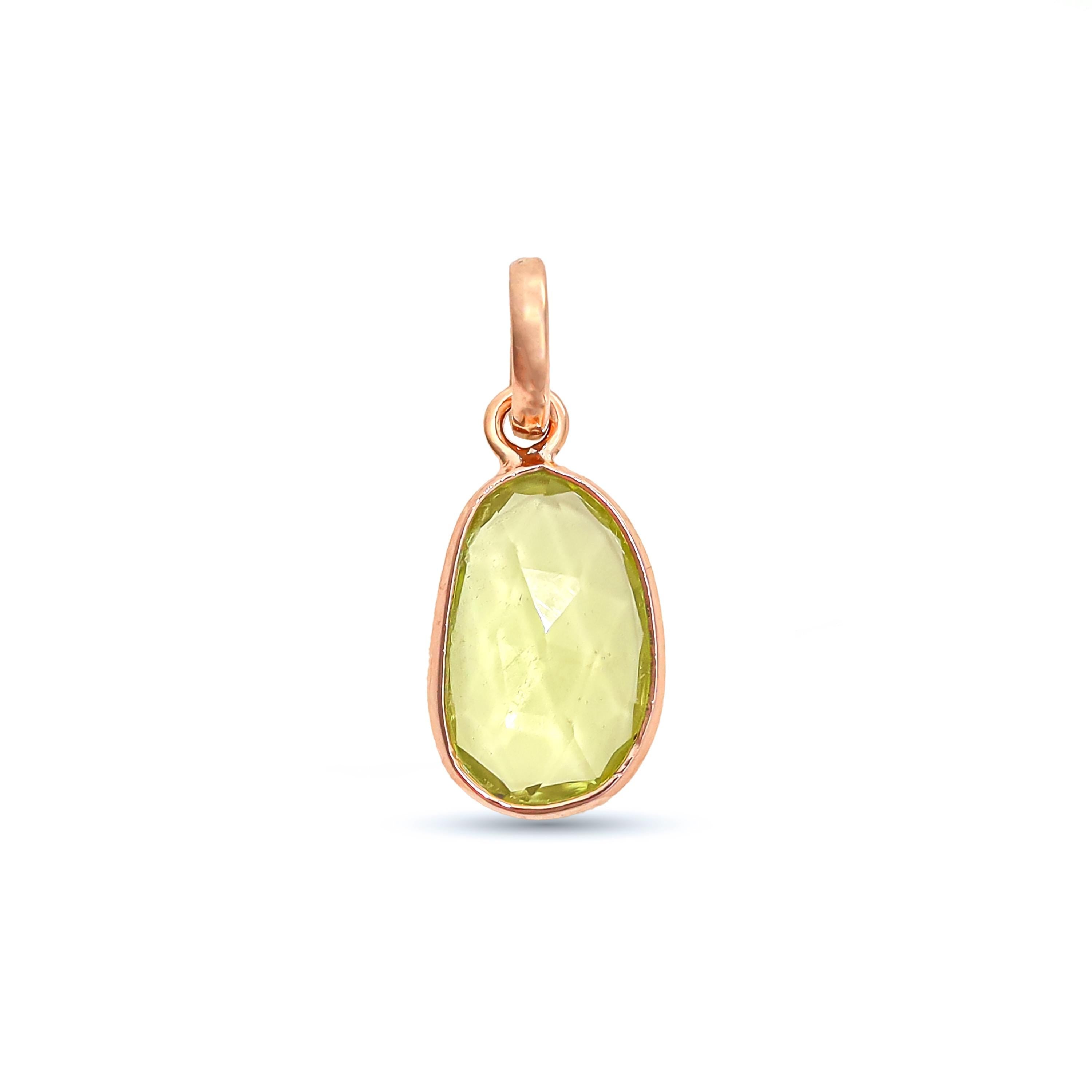 Lemon Quartz Pendant: Rose Cut 925 Sterling Silver Vintage Necklace Jewelry