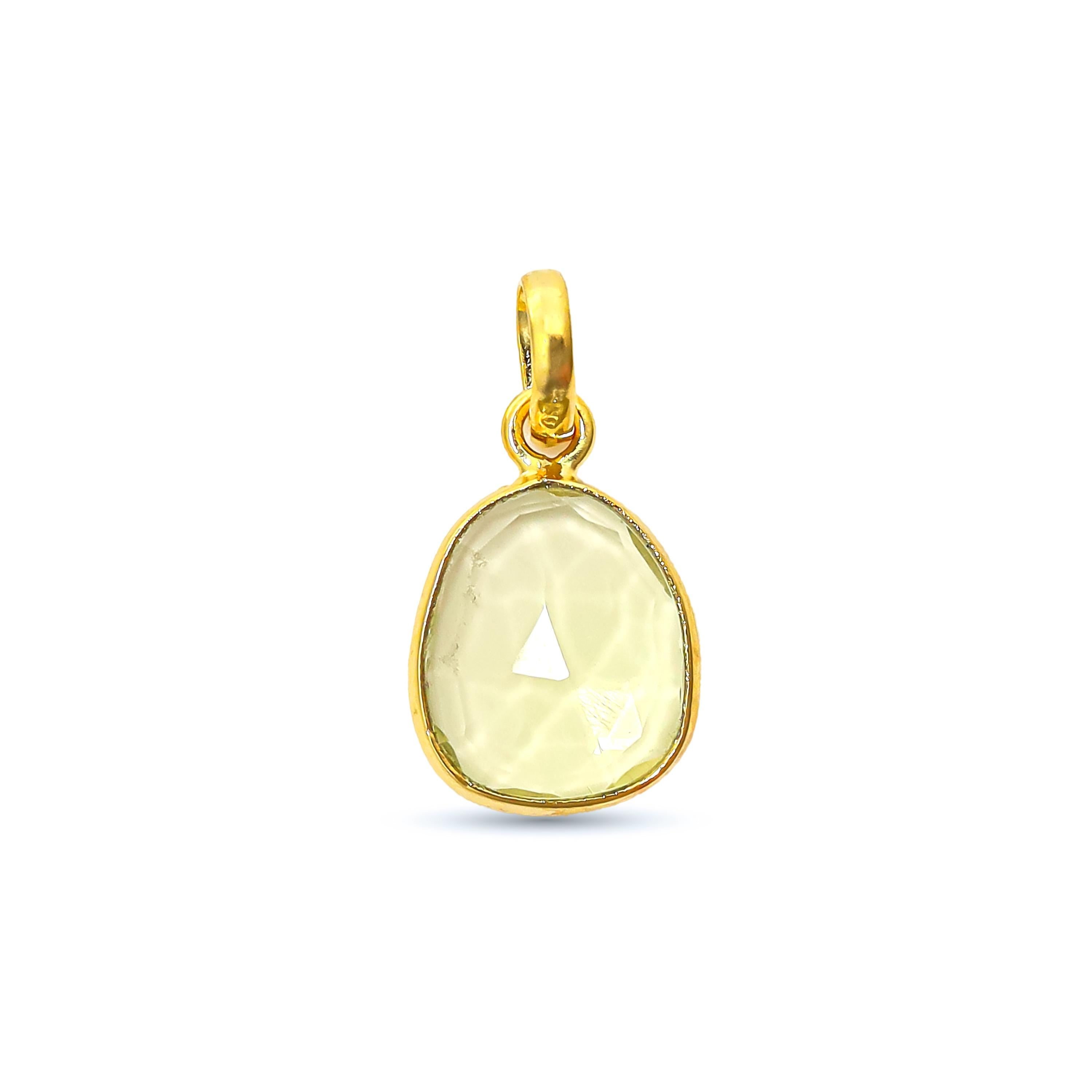 Lemon Quartz Pendant: Rose Cut 925 Sterling Silver Vintage Necklace Jewelry
