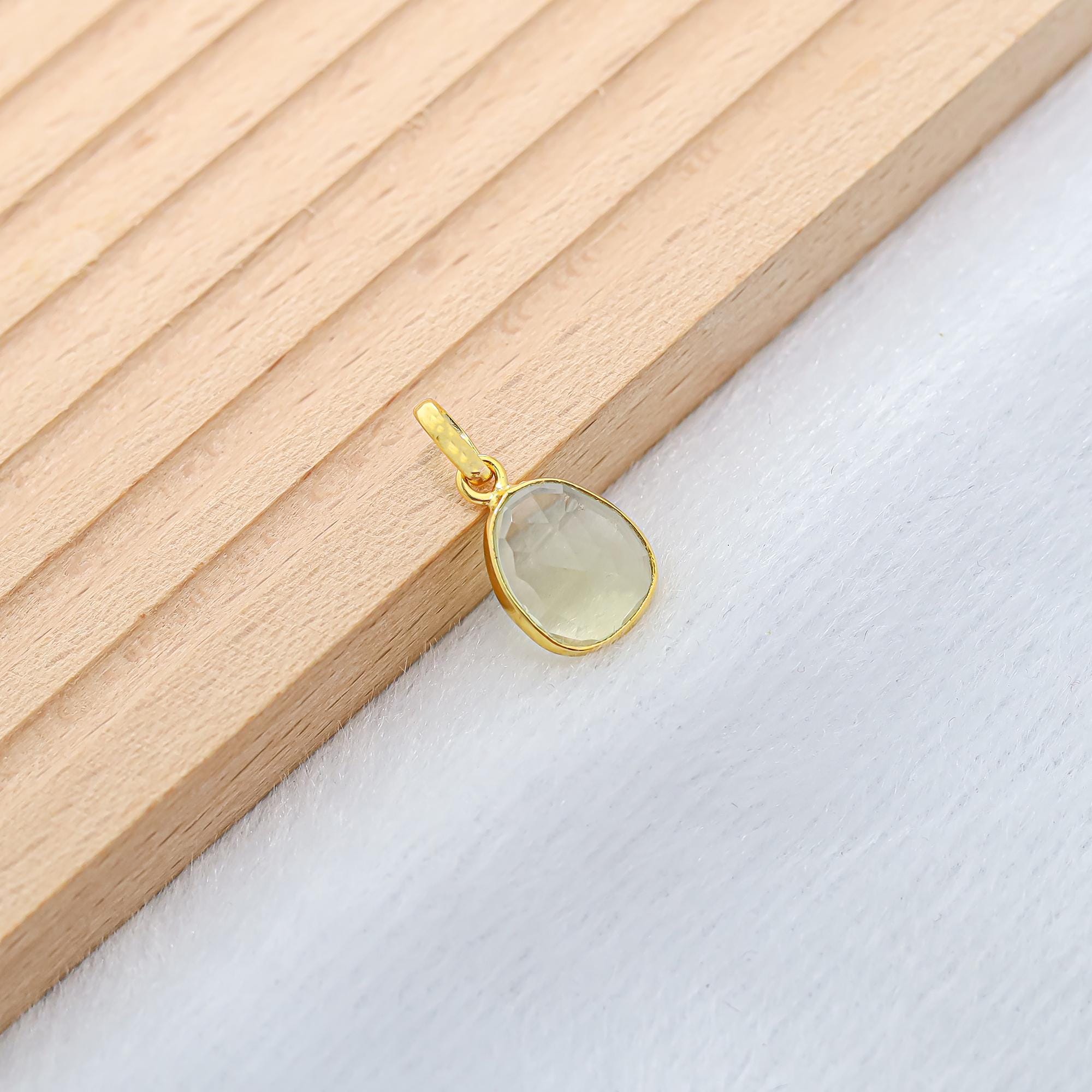 Lemon Quartz Pendant: Rose Cut 925 Sterling Silver Vintage Necklace Jewelry