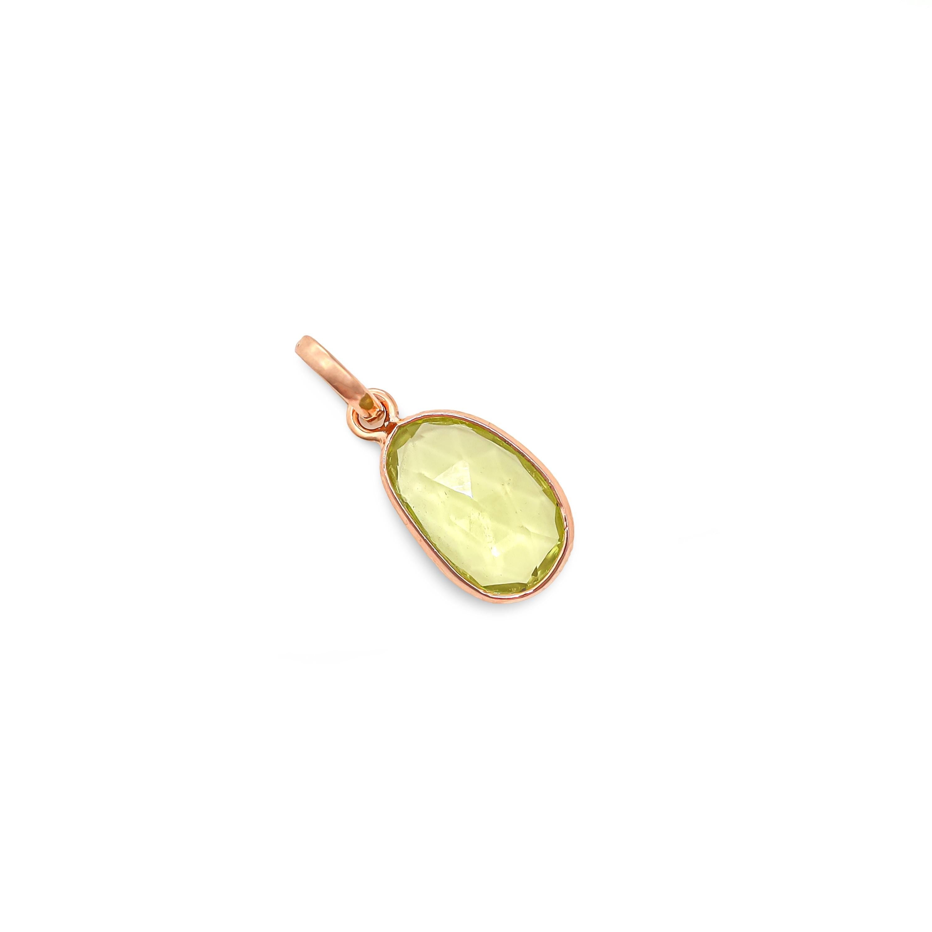 Lemon Quartz Pendant: Rose Cut 925 Sterling Silver Vintage Necklace Jewelry
