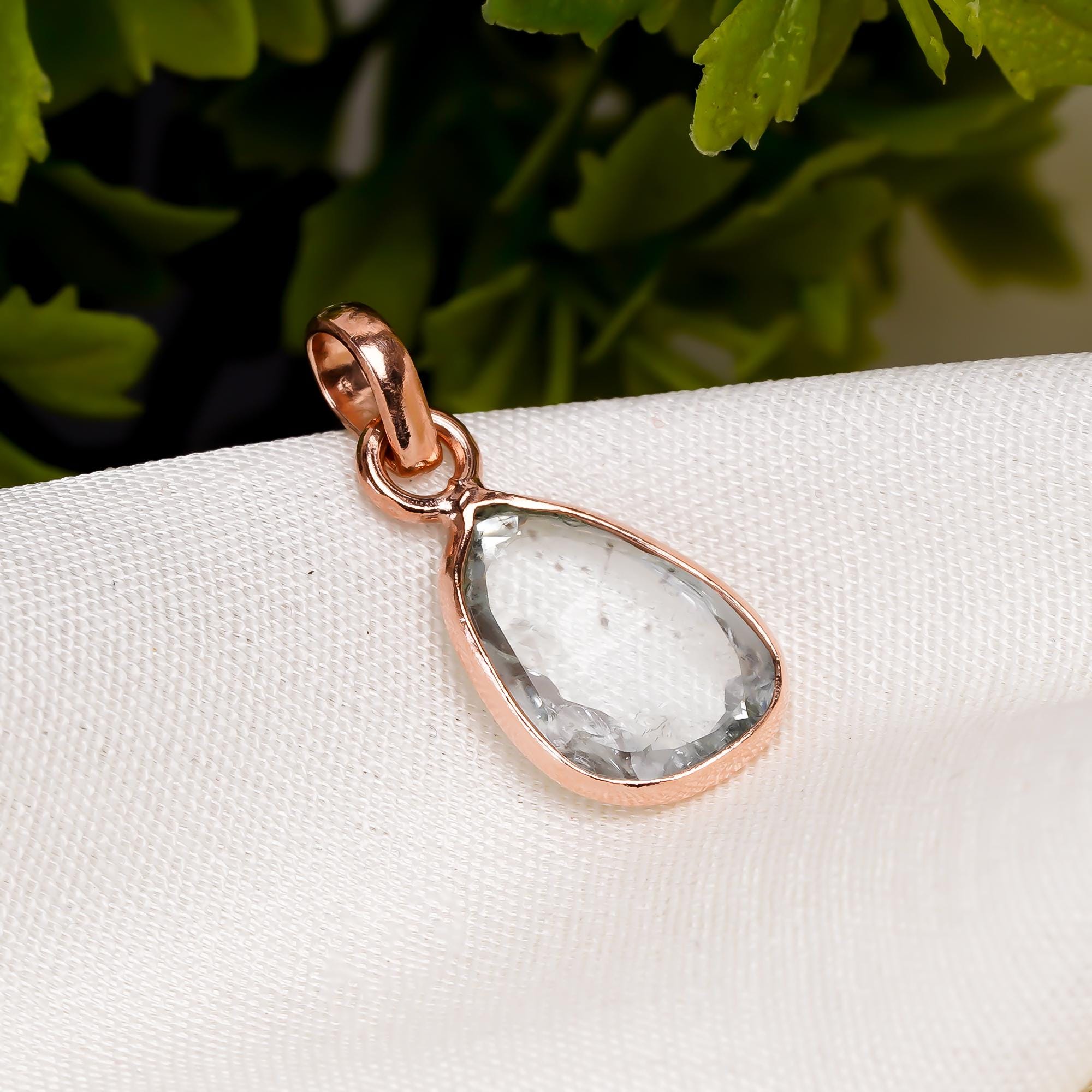 Vintage Moss Aquamarine 925 Silver Pendant: Handmade Boho Necklace