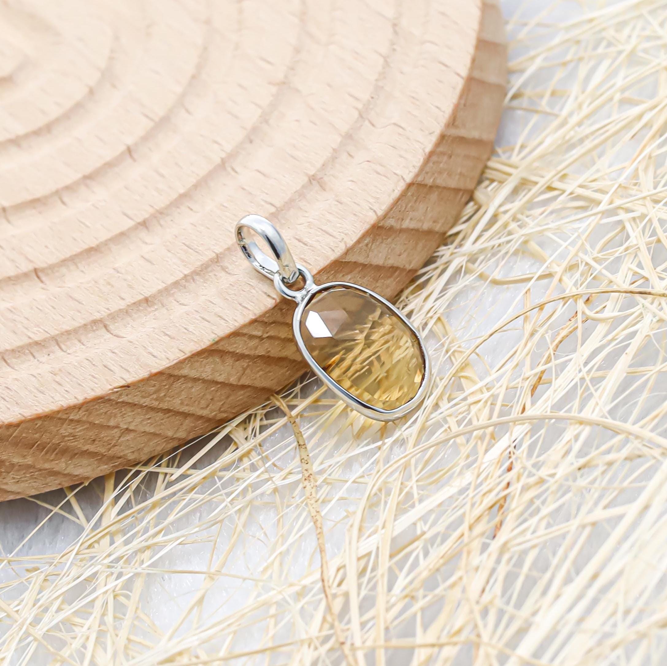 Handmade Whiskey Quartz Pendant: 925 Sterling Silver, Yellow Gemstone
