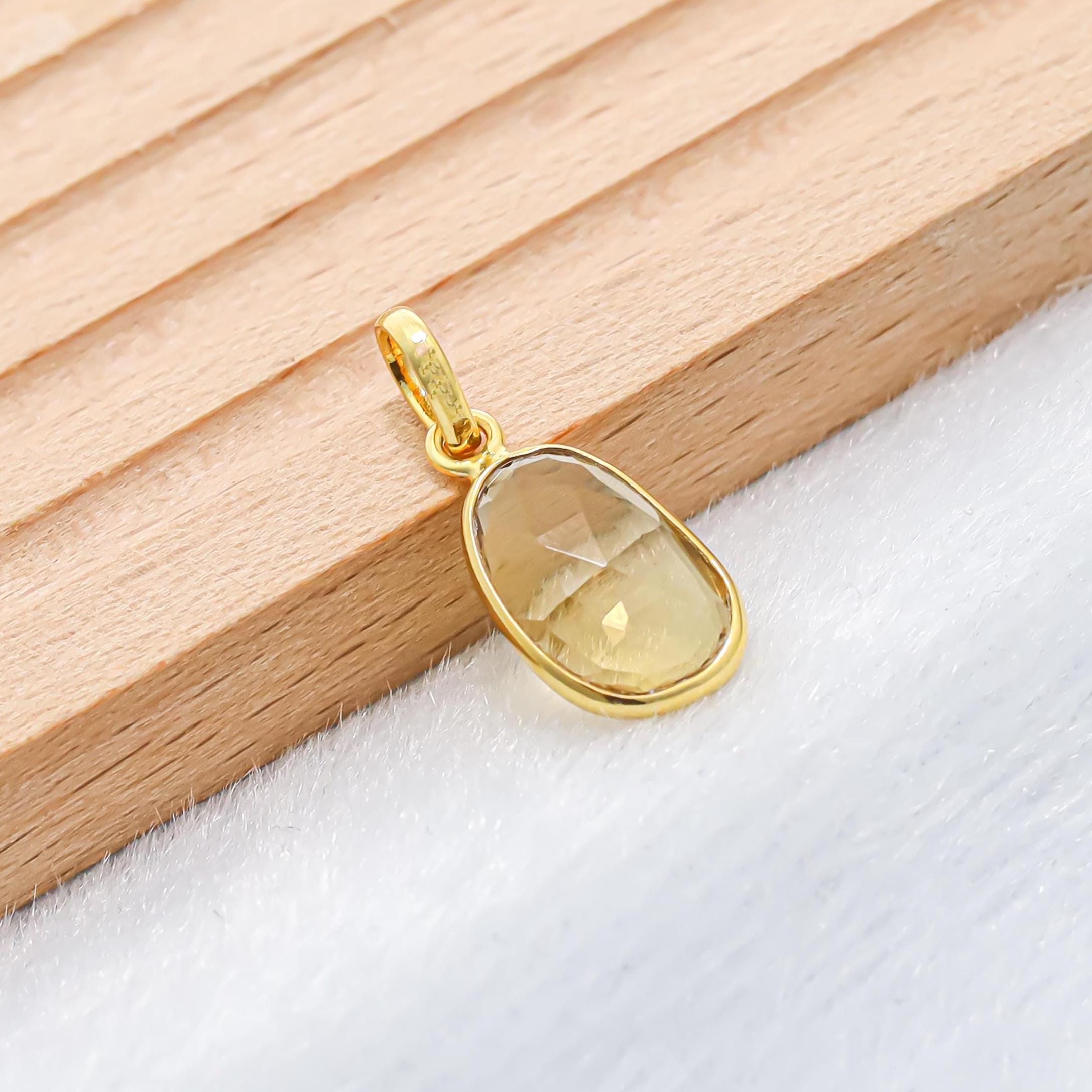 Handmade Whiskey Quartz Pendant: 925 Sterling Silver, Yellow Gemstone