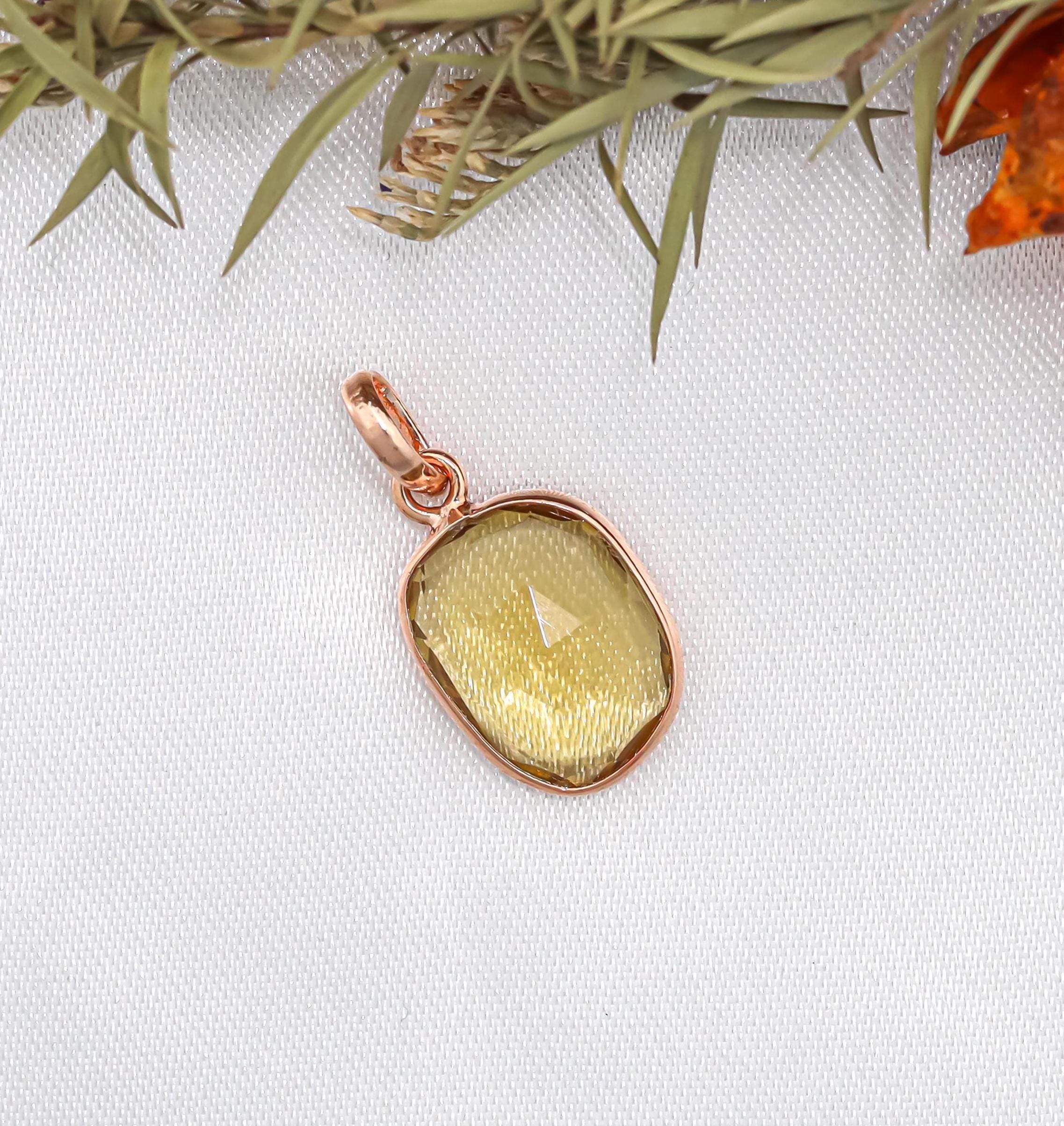 Handmade Whiskey Quartz Pendant: 925 Sterling Silver, Yellow Gemstone