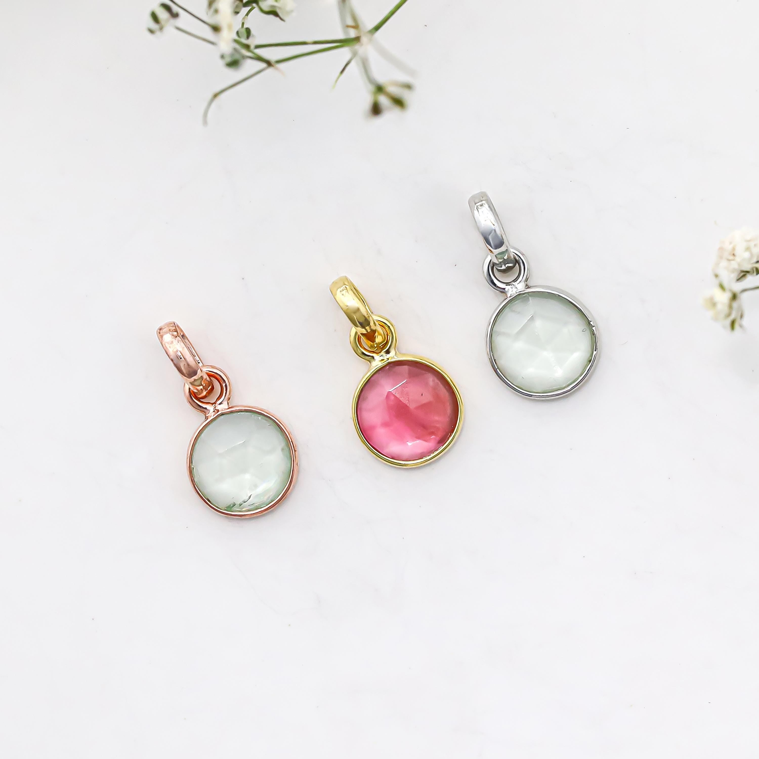 Multi Tourmaline Silver Pendant: Rose Cut Gemstone, Bohemian Jewelry