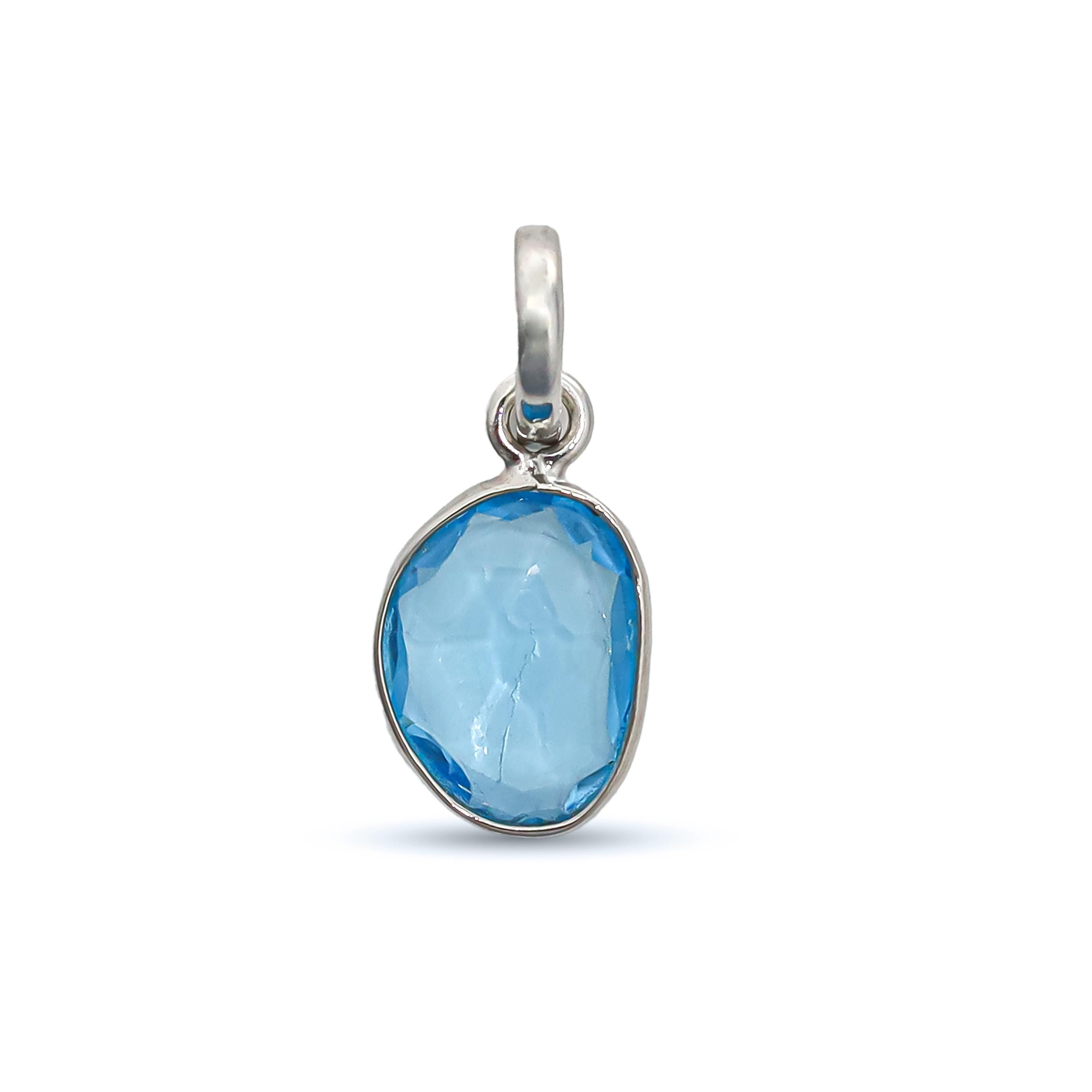 Rose Cut Swiss Blue Topaz Pendant: Sterling Silver December Birthstone