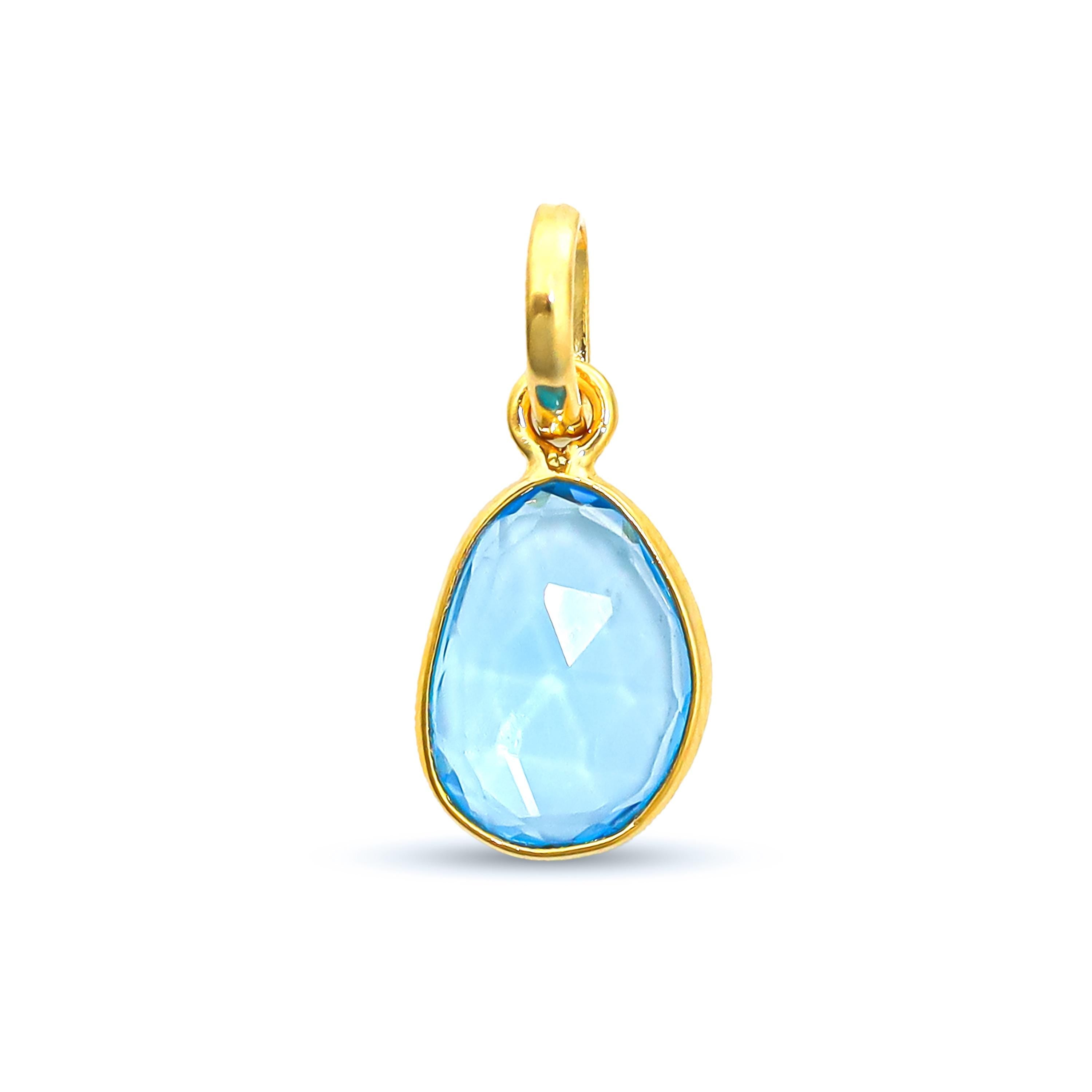 Rose Cut Swiss Blue Topaz Pendant: Sterling Silver December Birthstone