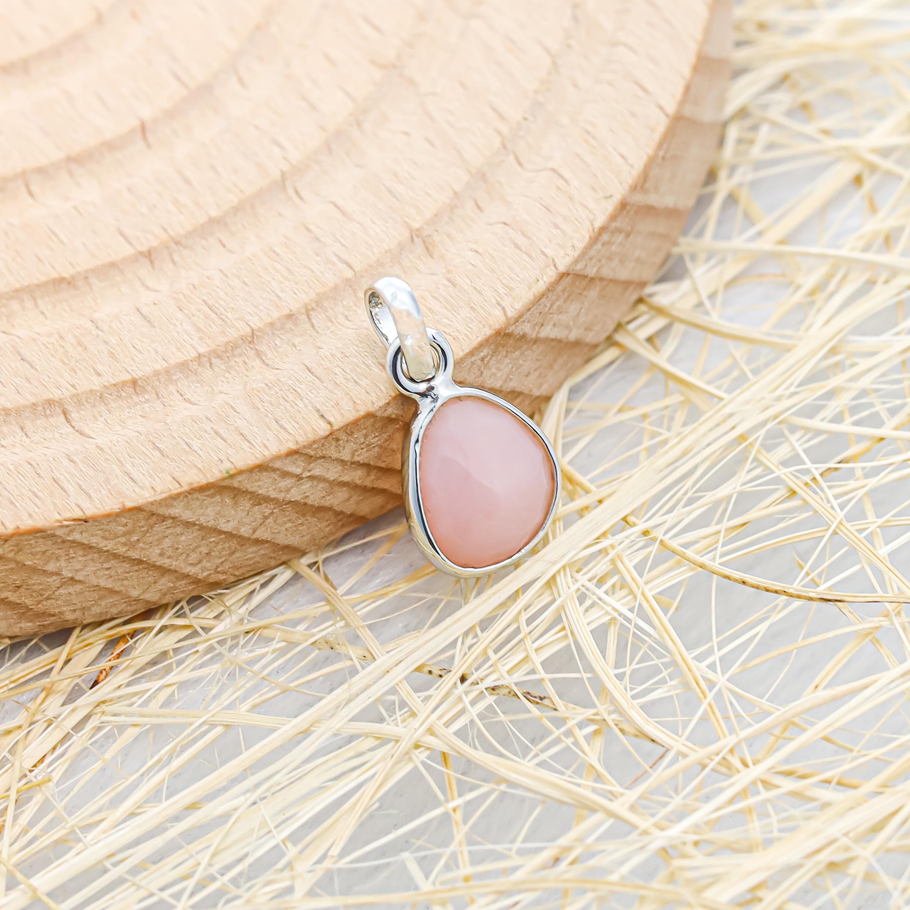 Pink Opal Pendant: Sterling Silver Bezel, Natural Gemstone Jewelry
