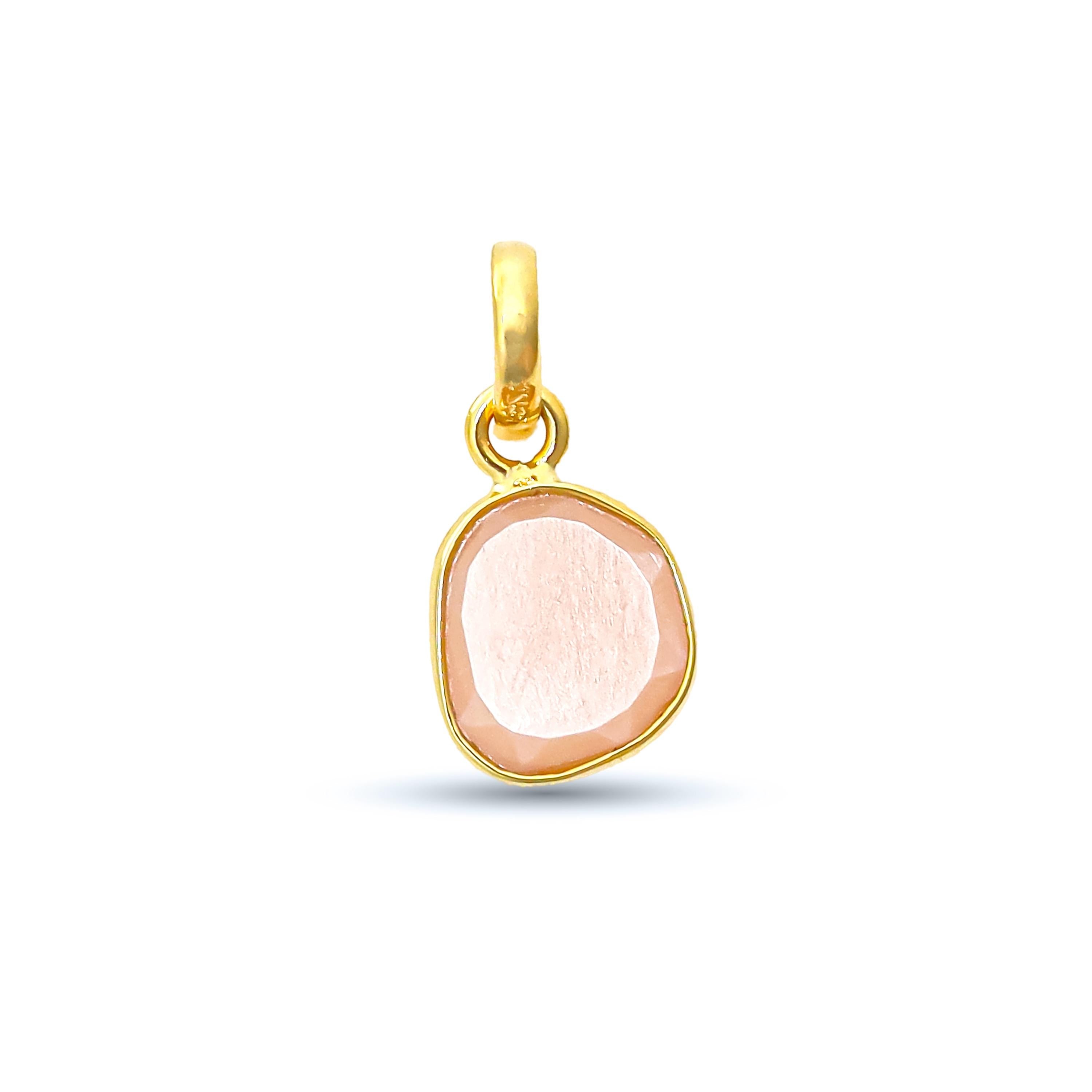 Peach Moonstone Teardrop Necklace: Sterling Silver Minimalist Pendant
