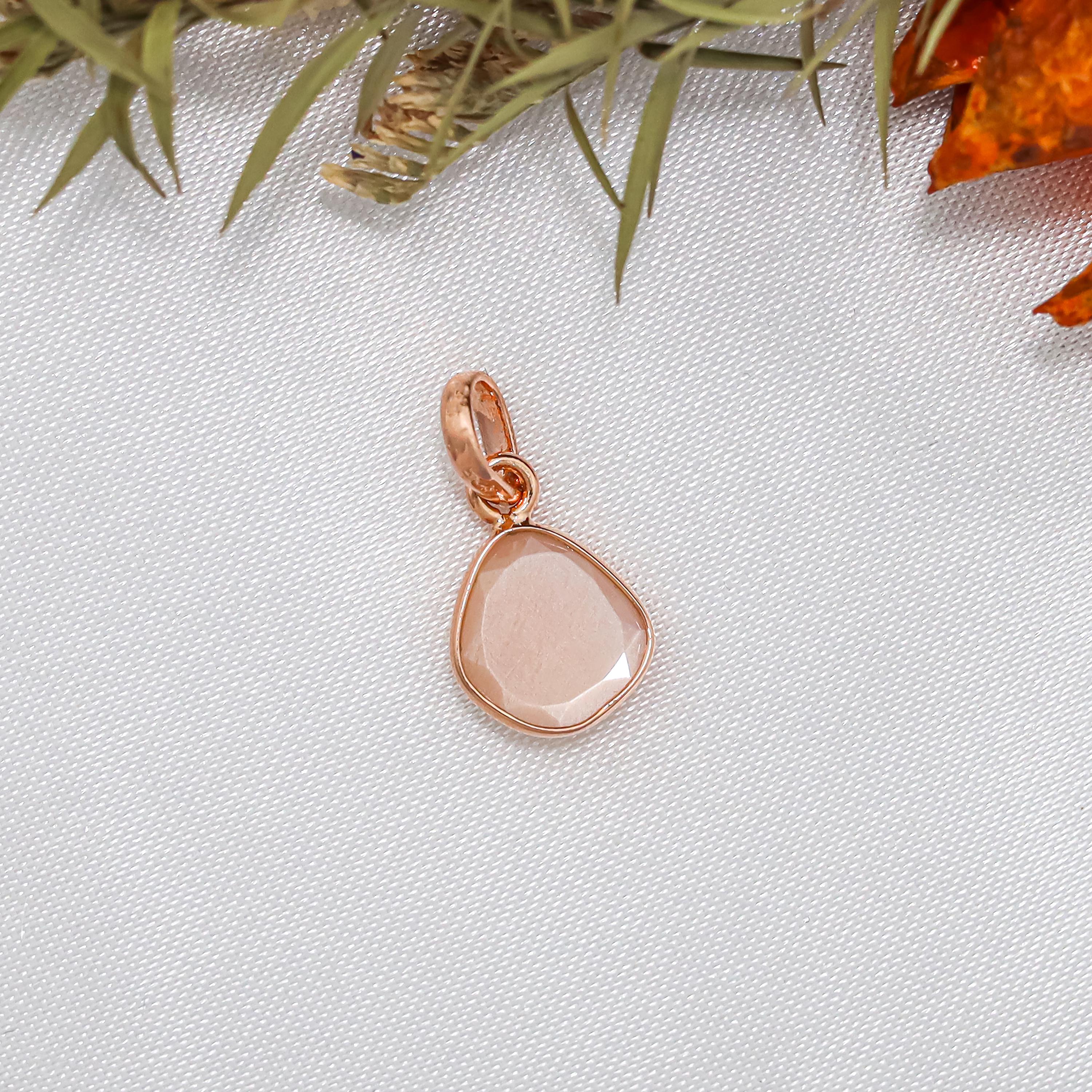 Peach Moonstone Teardrop Necklace: Sterling Silver Minimalist Pendant