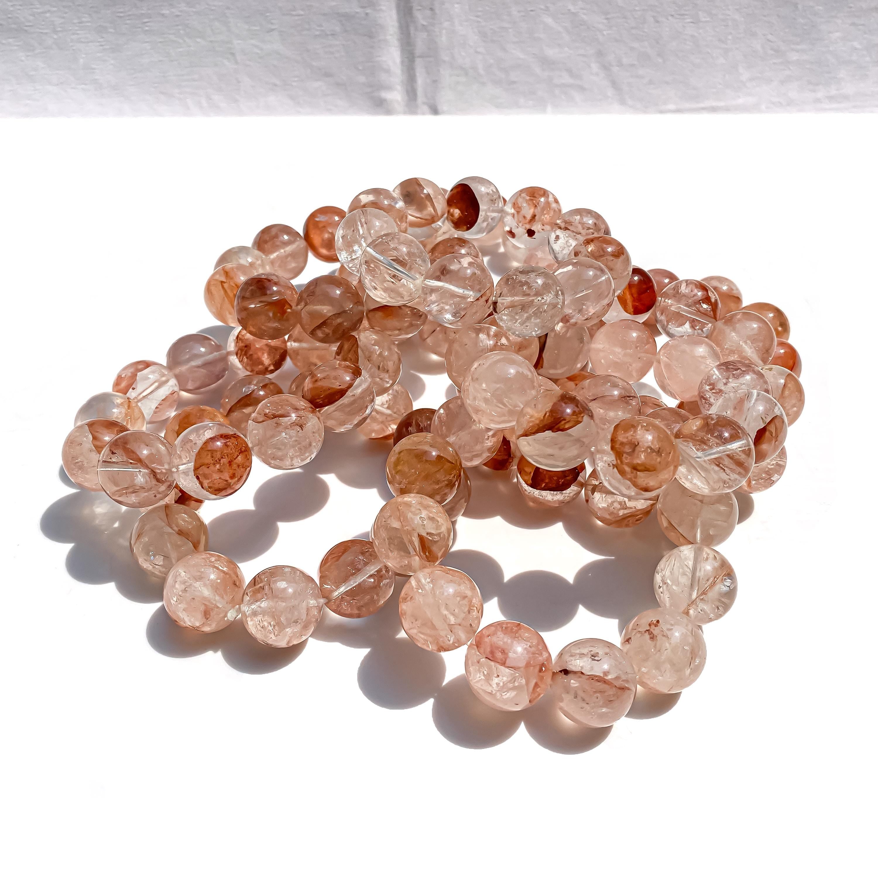 Himalayan Pink Quartz Crystal Bracelet: Natural Stone Beaded Jewelry
