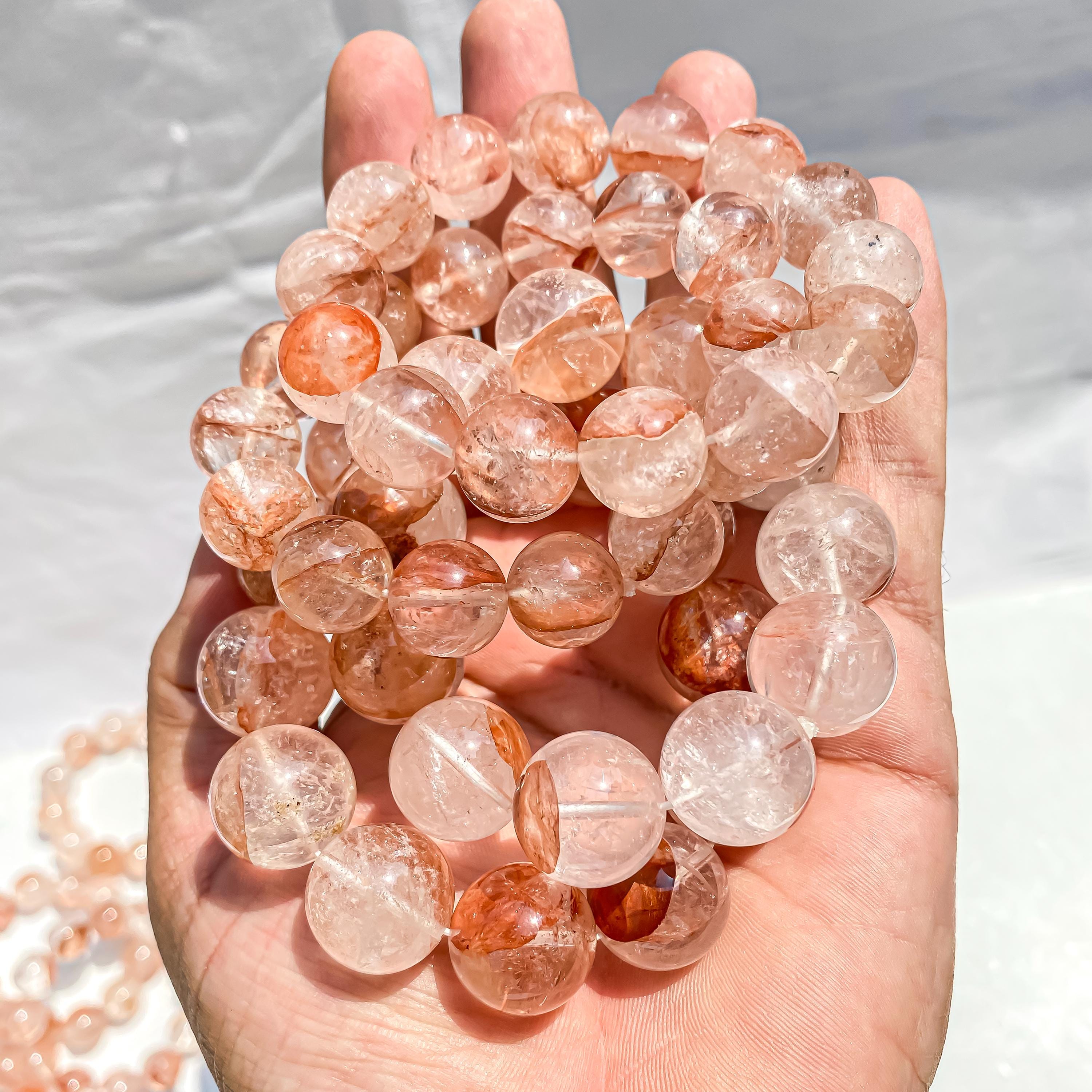 Himalayan Pink Quartz Crystal Bracelet: Natural Stone Beaded Jewelry