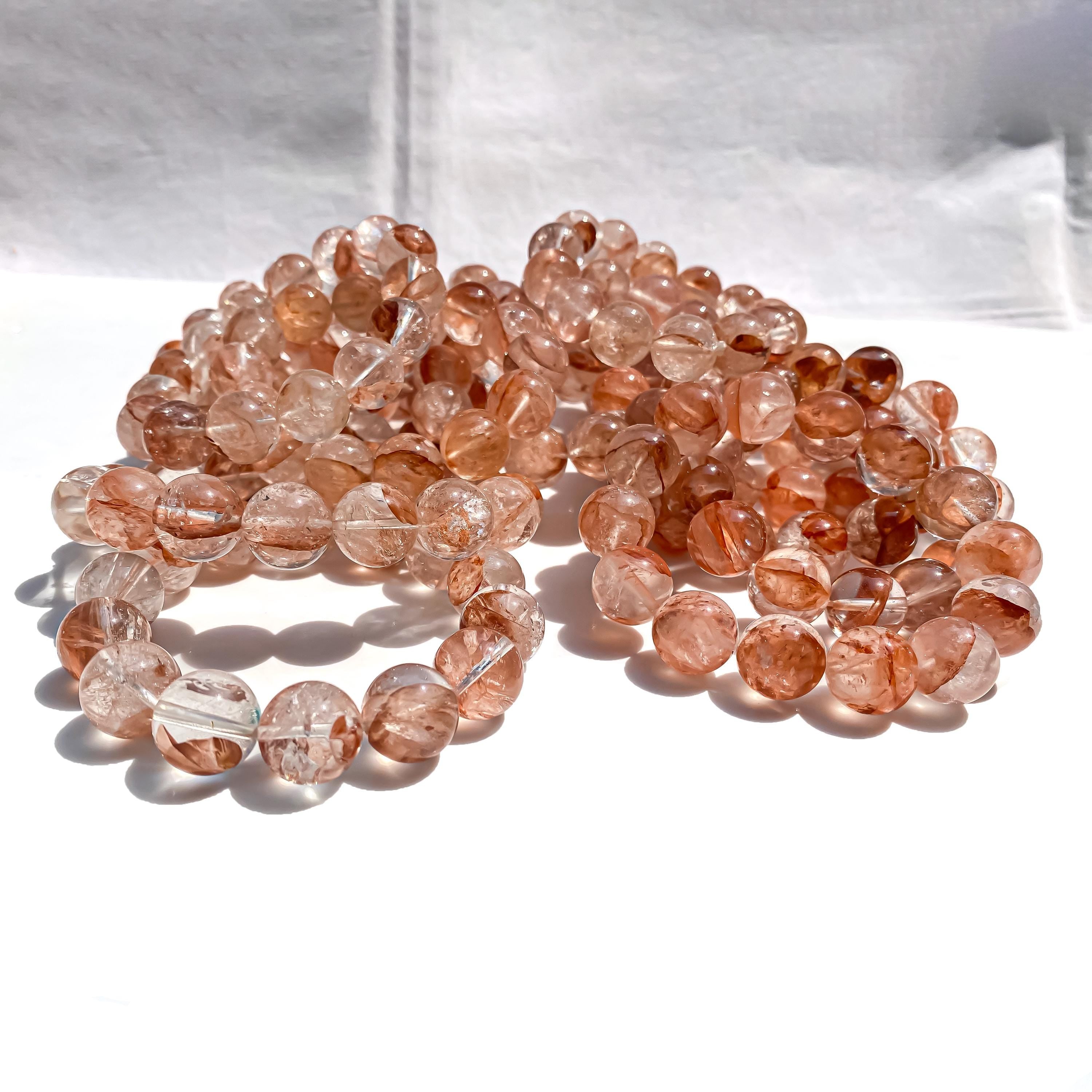 Himalayan Pink Quartz Crystal Bracelet: Natural Stone Beaded Jewelry