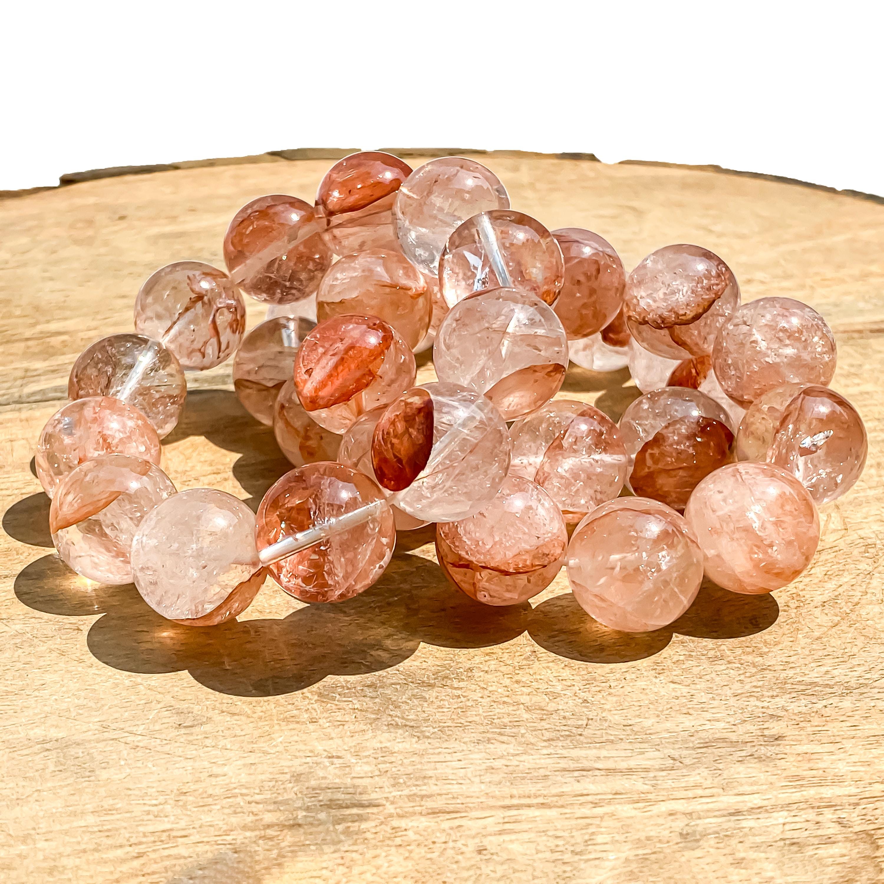 Himalayan Pink Quartz Crystal Bracelet: Natural Stone Beaded Jewelry