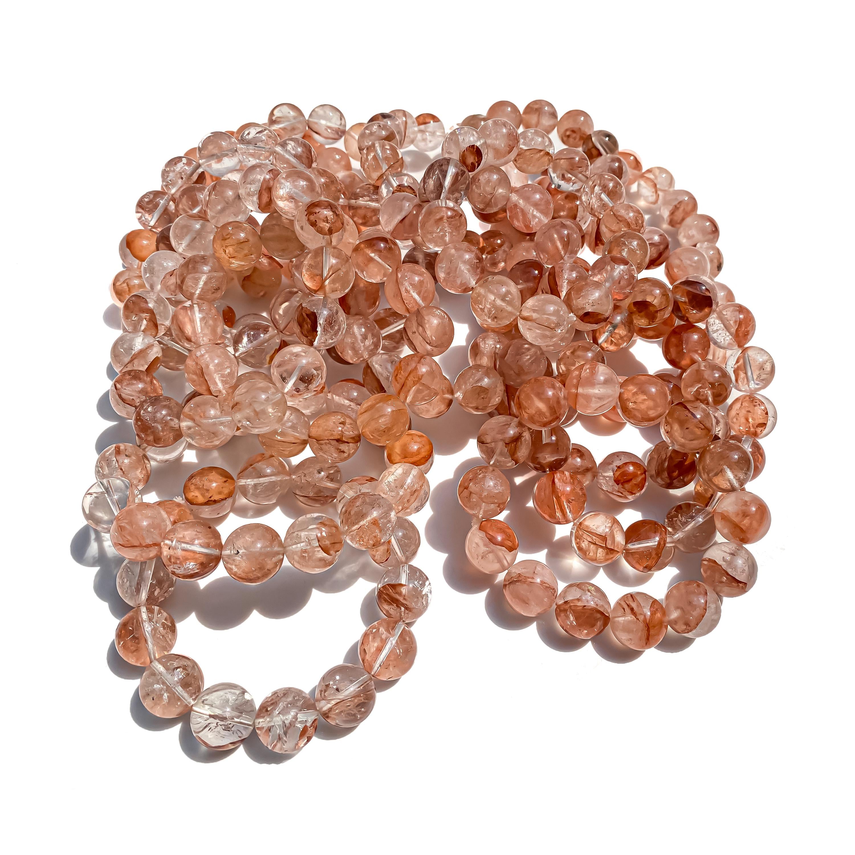 Himalayan Pink Quartz Crystal Bracelet: Natural Stone Beaded Jewelry