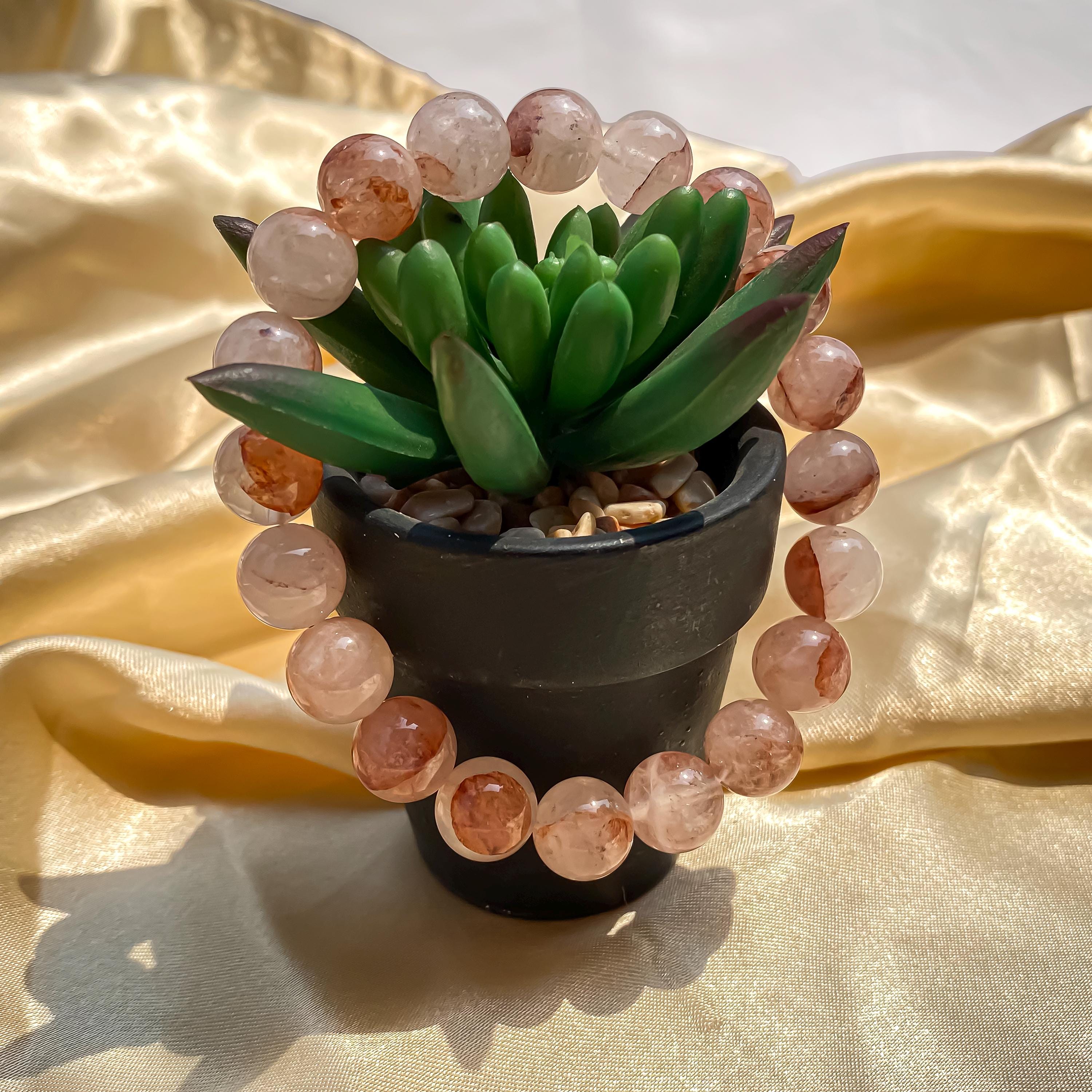 Himalayan Pink Quartz Bracelet : Natural Gemstone Crystal Jewelry