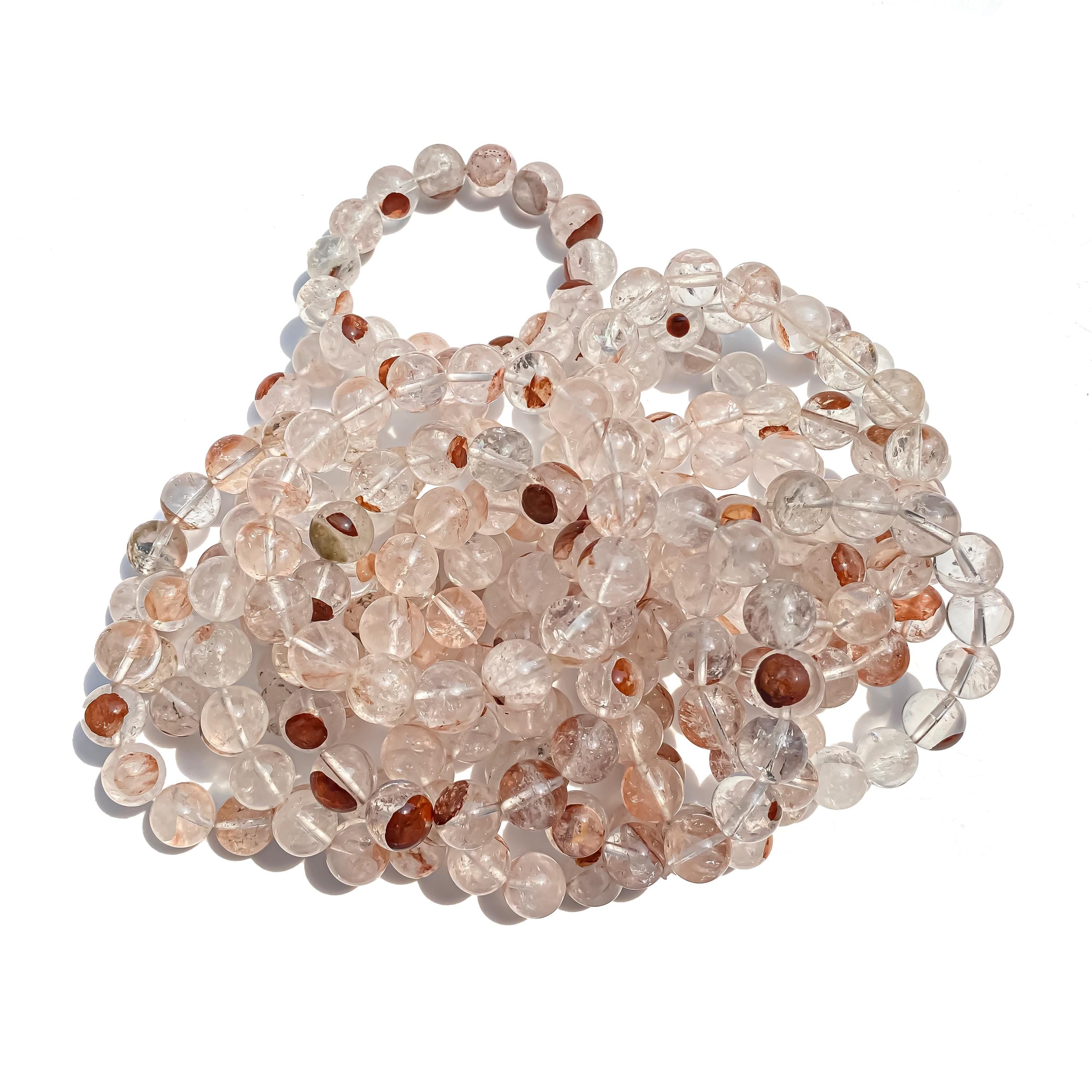 Himalayan Pink Quartz Crystal Bracelet: Natural Gemstone Stretch Jewelry