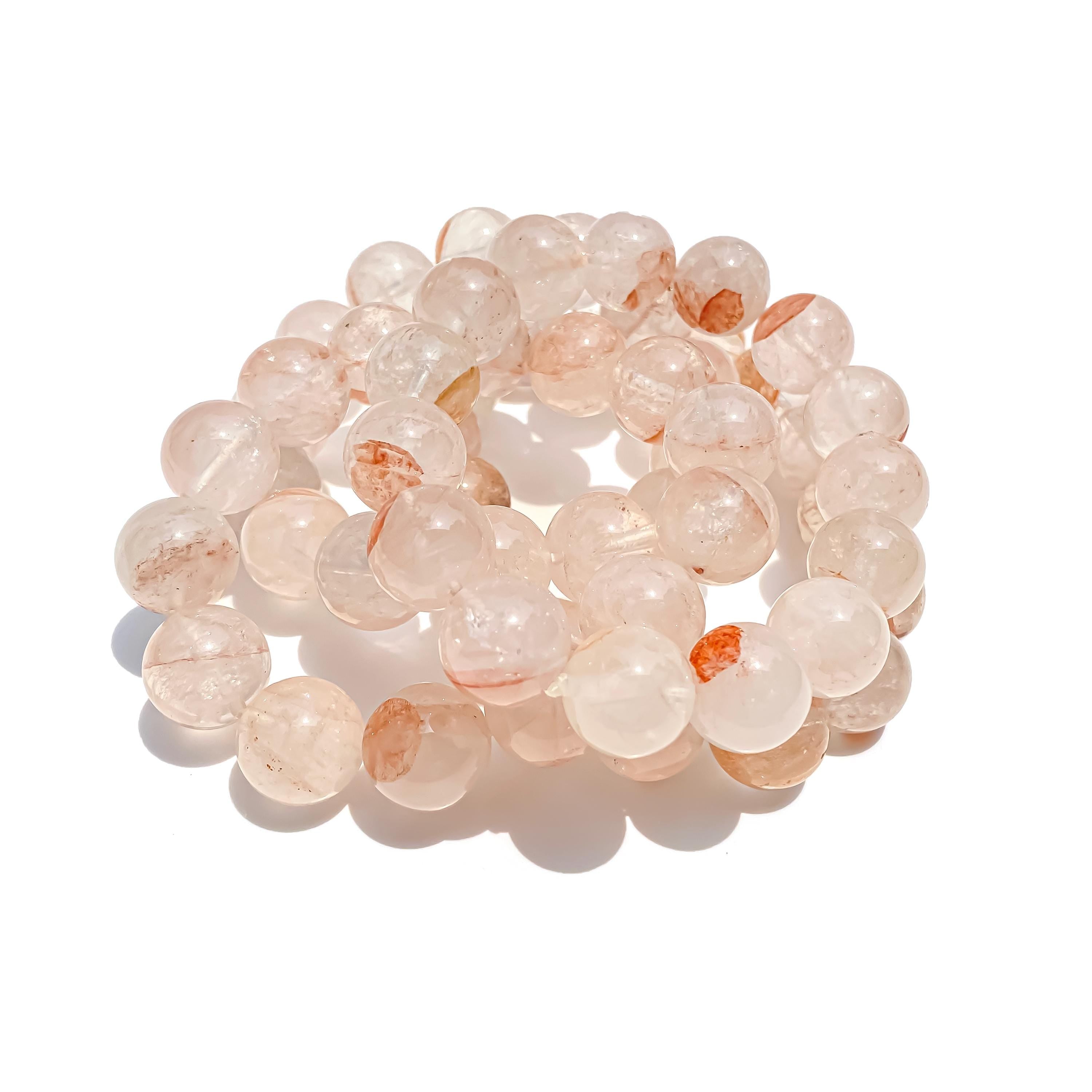 Himalayan Pink Quartz Beaded Bracelet: Healing Crystal Jewelry