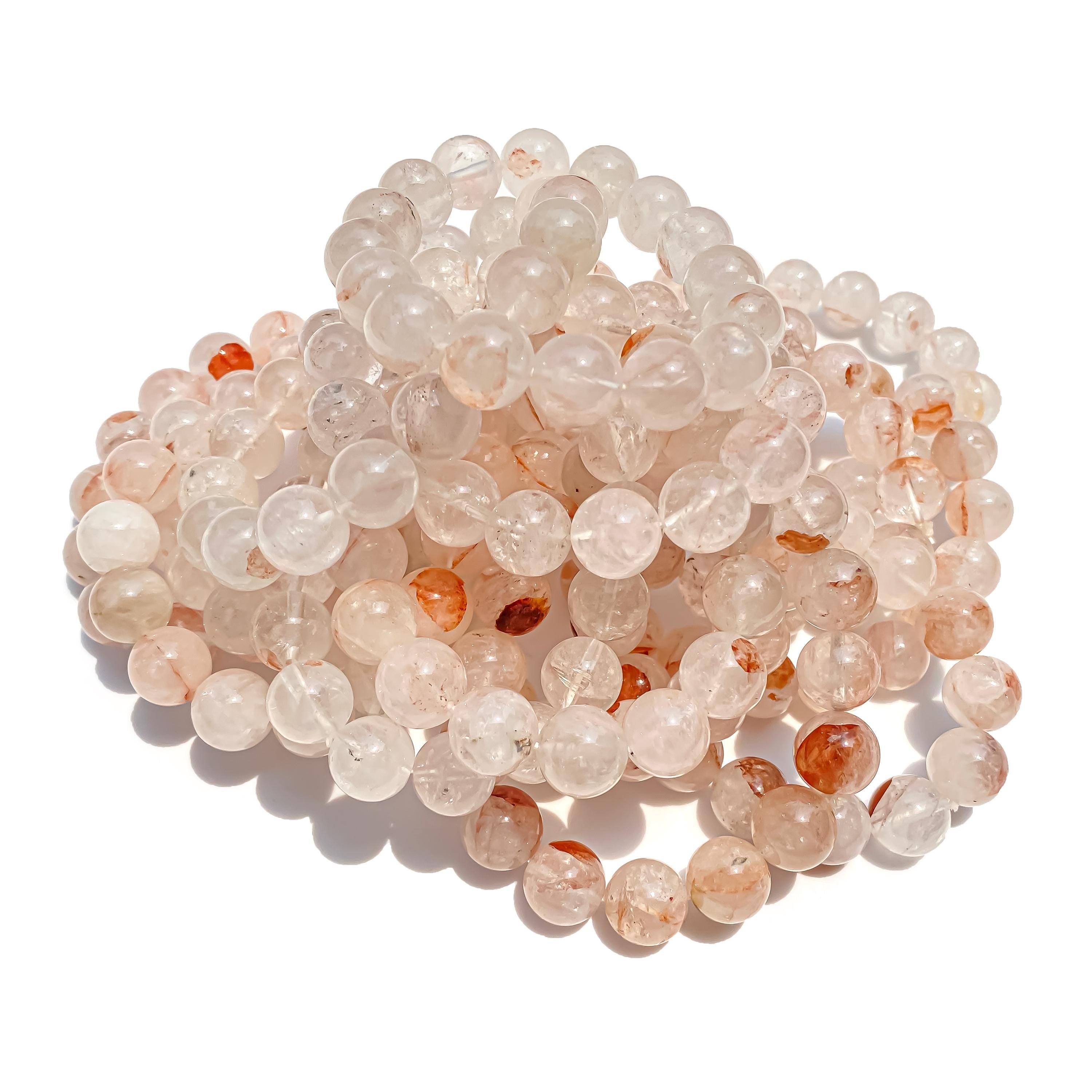 Himalayan Pink Quartz Beaded Bracelet: Healing Crystal Jewelry