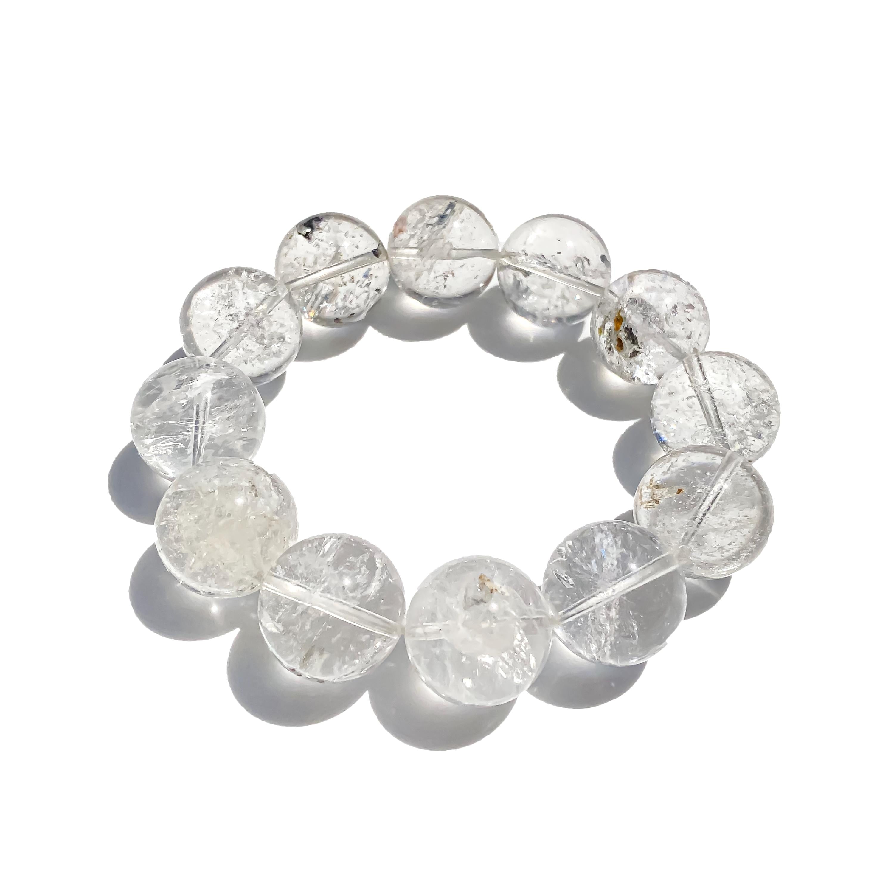 Himalayan White Quartz Bracelet: Rainbow Inclusions, Healing Crystal