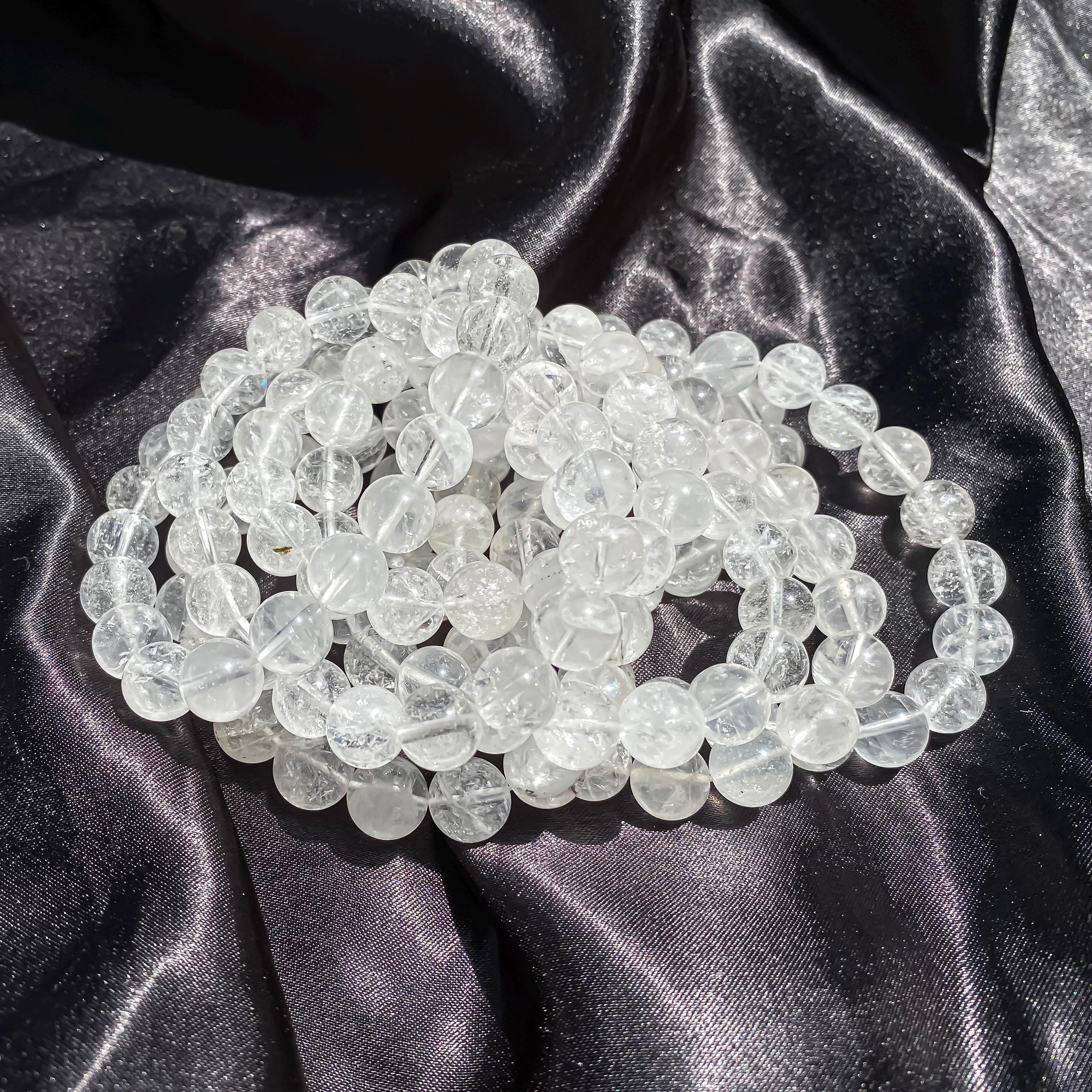 Himalayan White Quartz Bracelet: Rainbow Inclusions, Healing Crystal Himalayan Quartz Bracelets