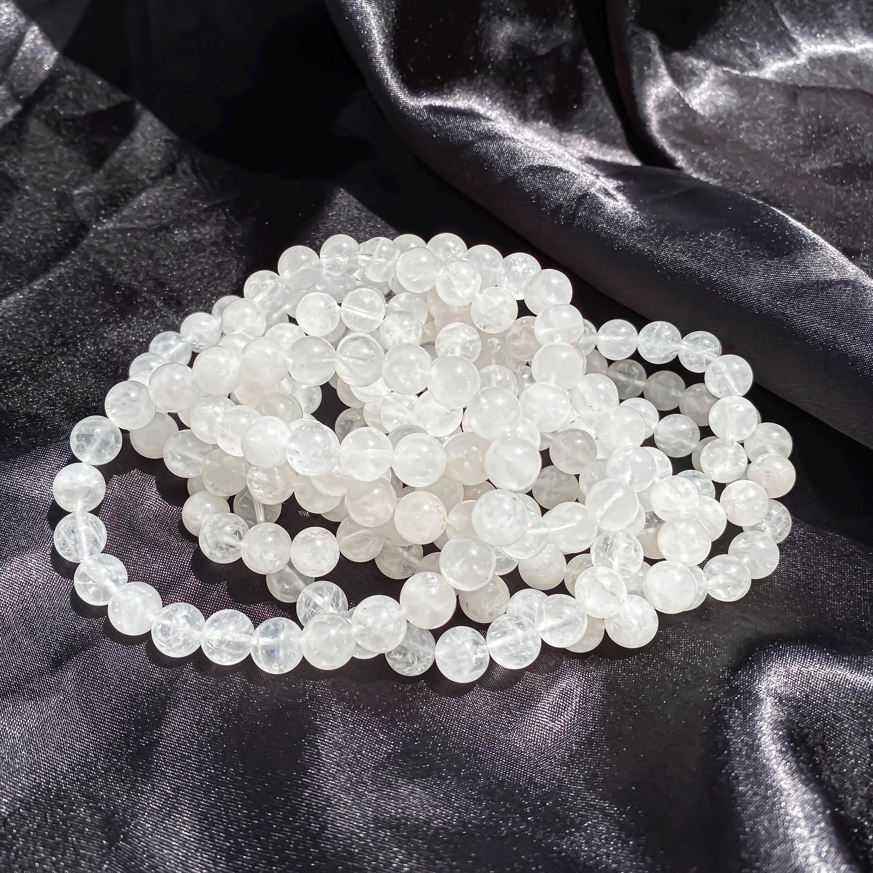 Himalayan White Quartz Bracelet: Rainbow Crystal Boho Jewelry