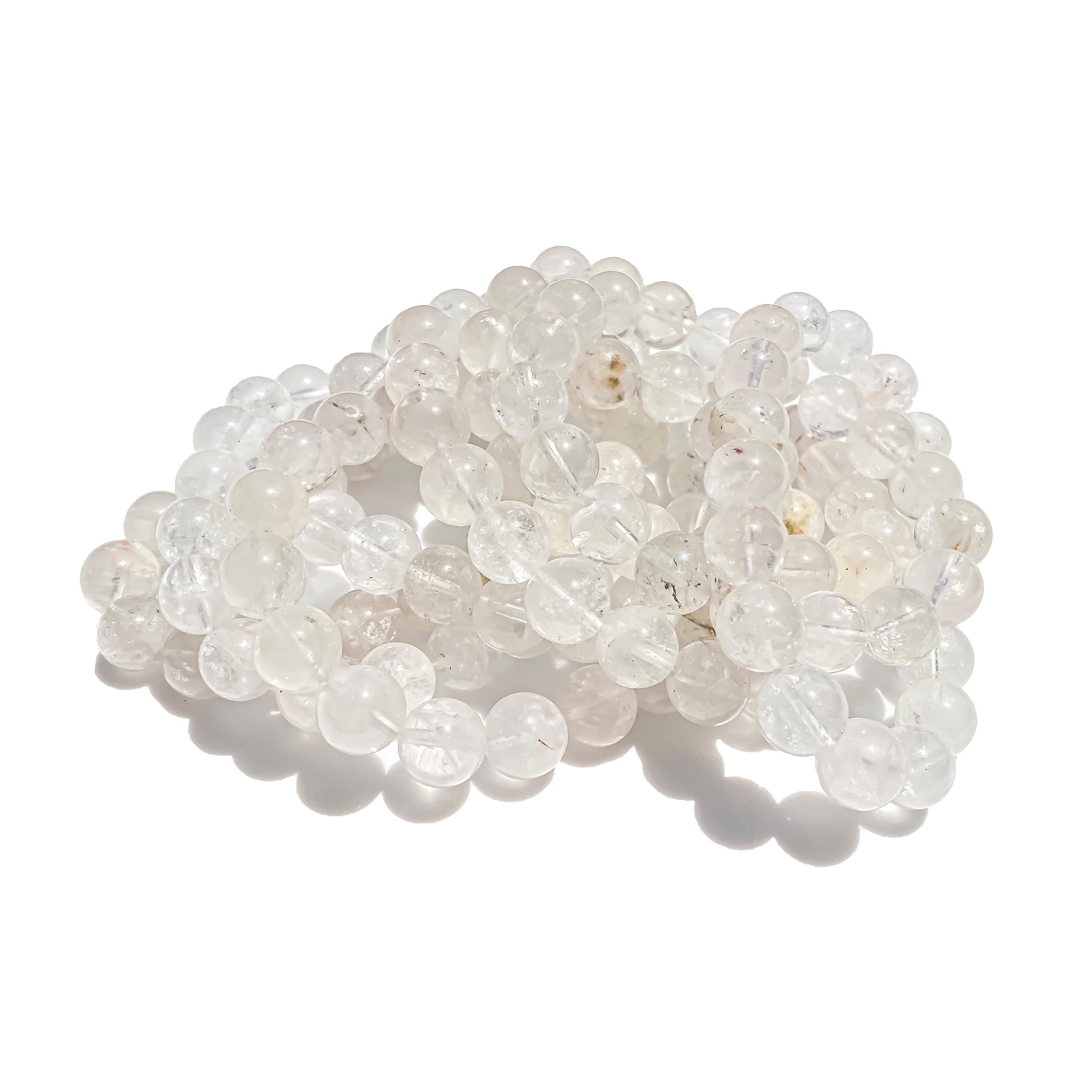 White Quartz Healing Bracelet: Samadhi Crystal, Rainbow Inclusions