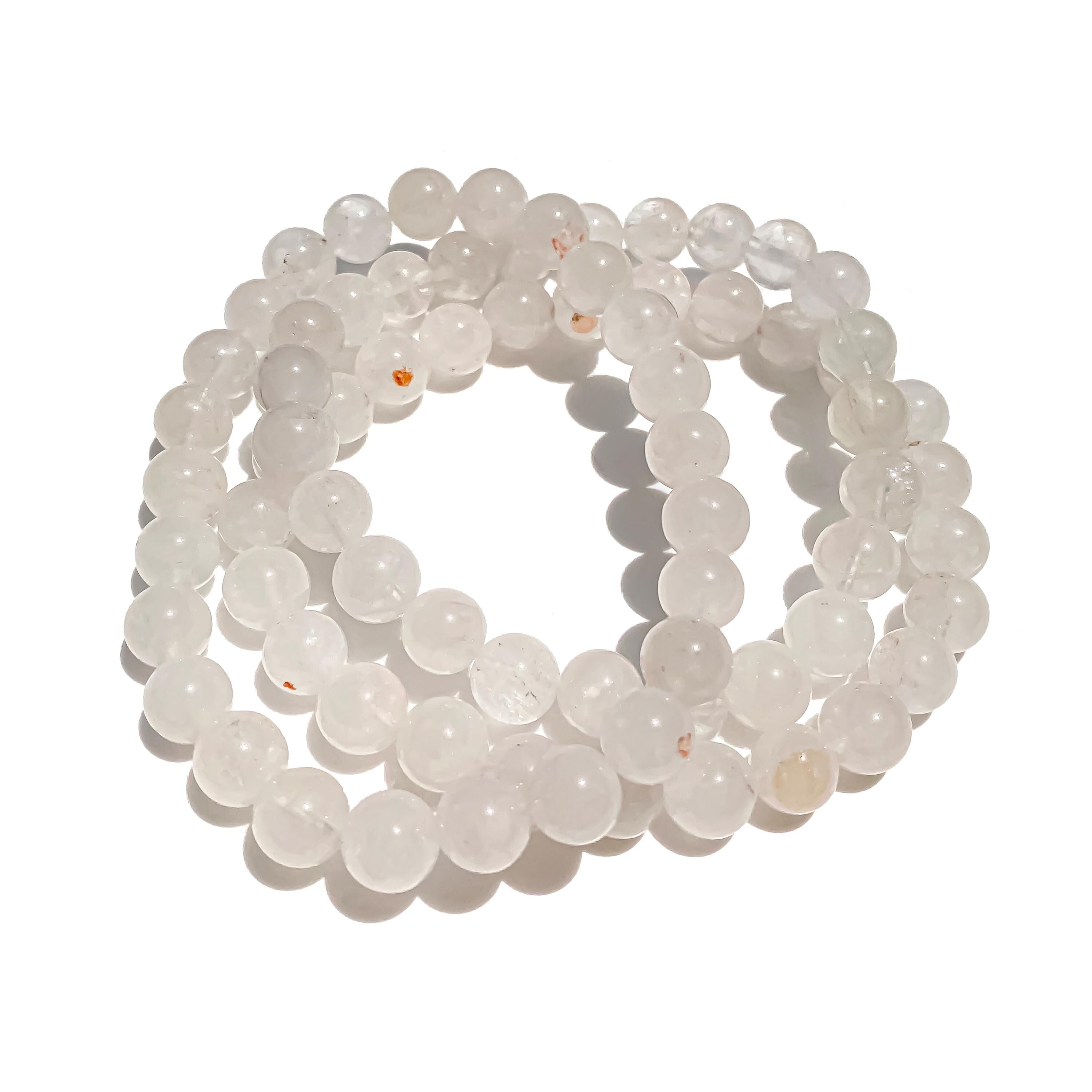 White Quartz Healing Bracelet: Samadhi Crystal, Rainbow Inclusions