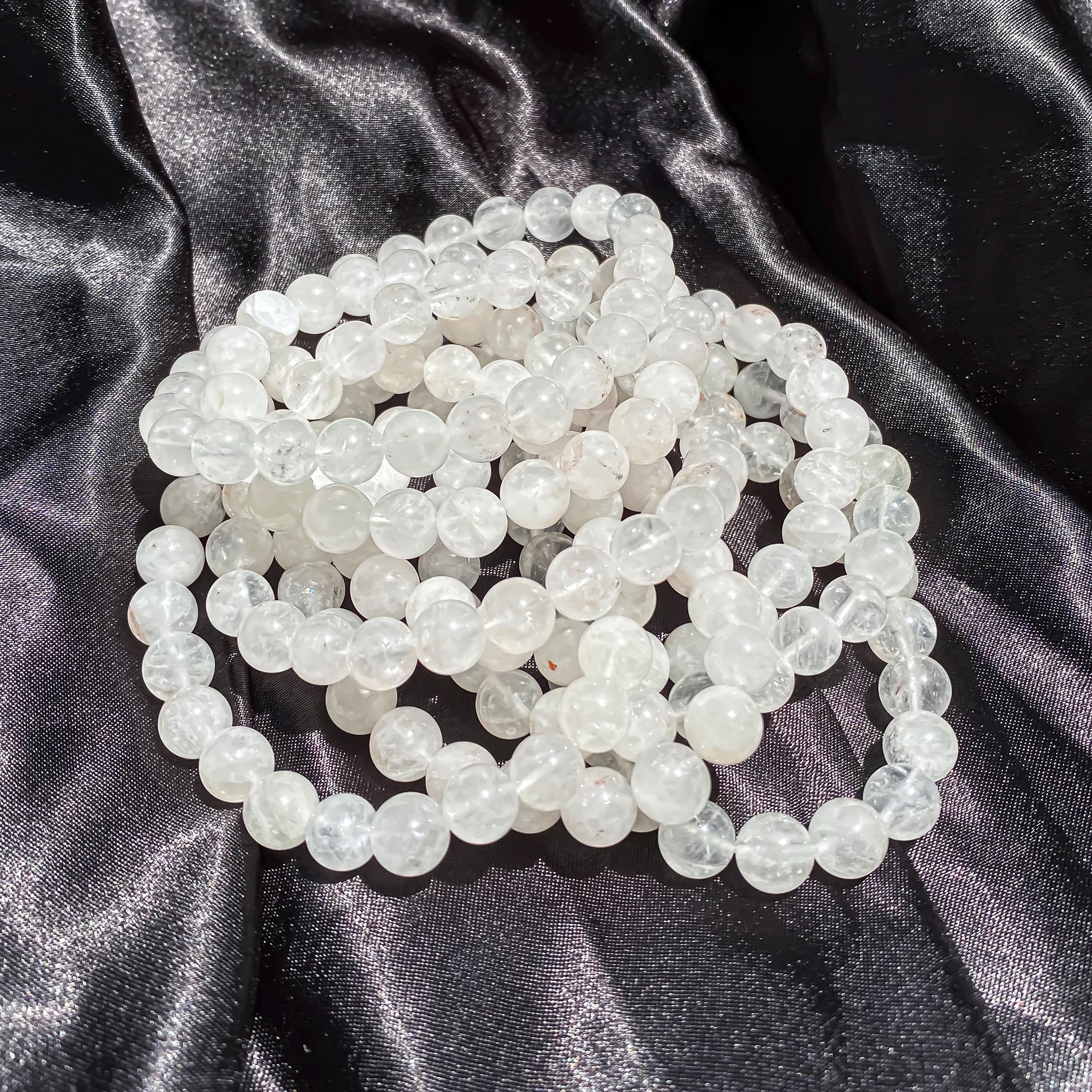 White Quartz Healing Bracelet: Samadhi Crystal, Rainbow Inclusions