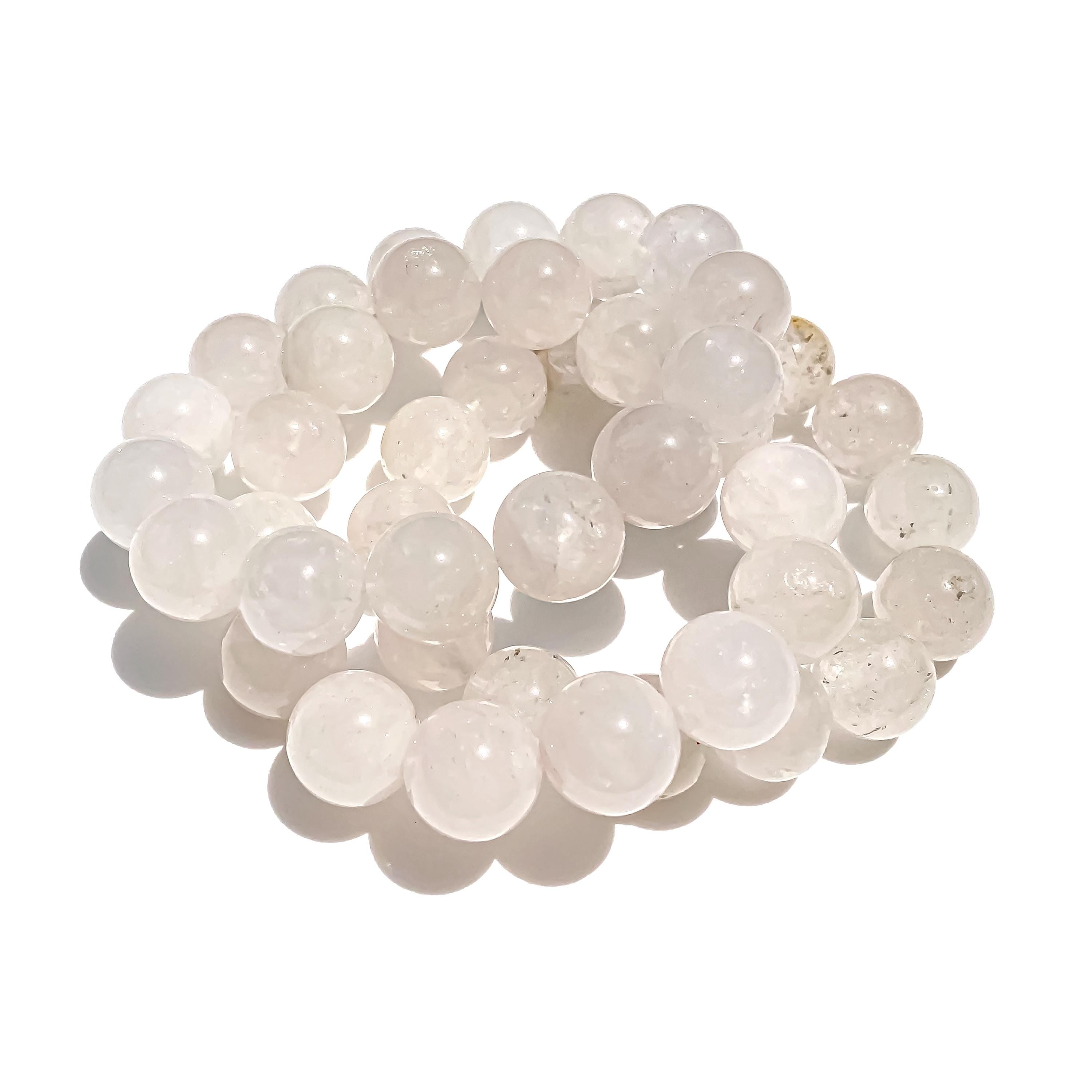 White Quartz Healing Bracelet: Samadhi Crystal, Rainbow Inclusions