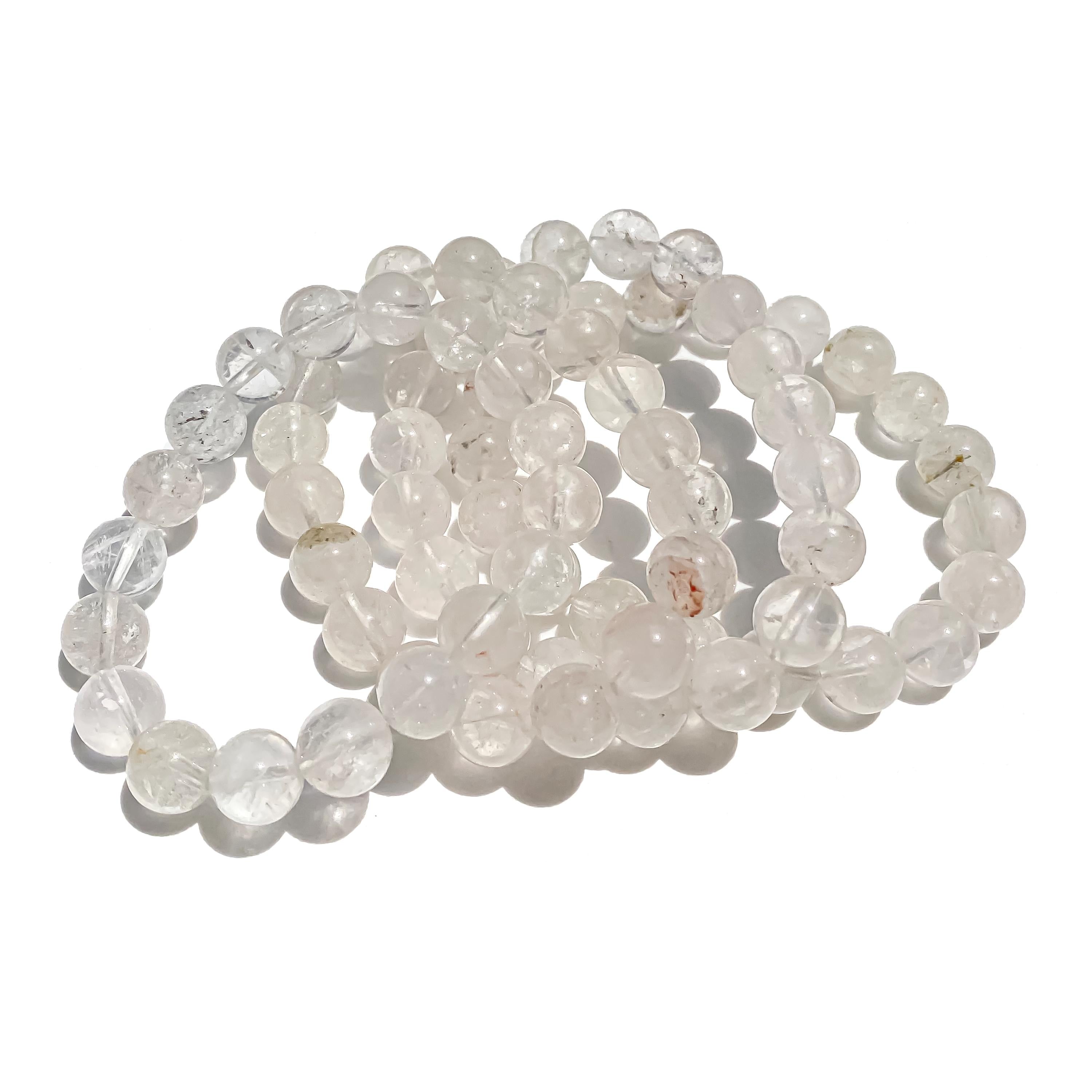 White Quartz Healing Bracelet: Samadhi Crystal, Rainbow Inclusions