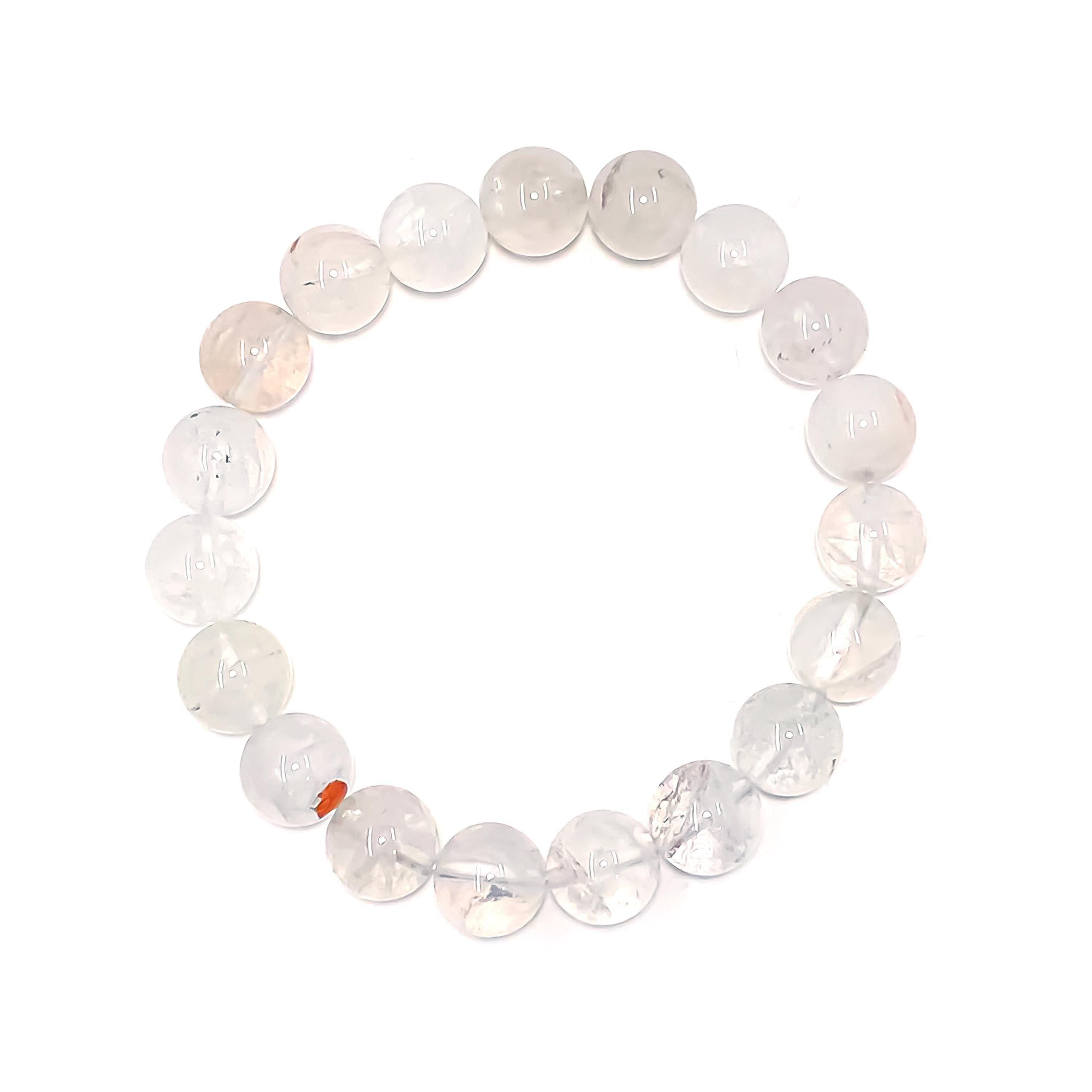 White Quartz Healing Bracelet: Samadhi Crystal, Rainbow Inclusions