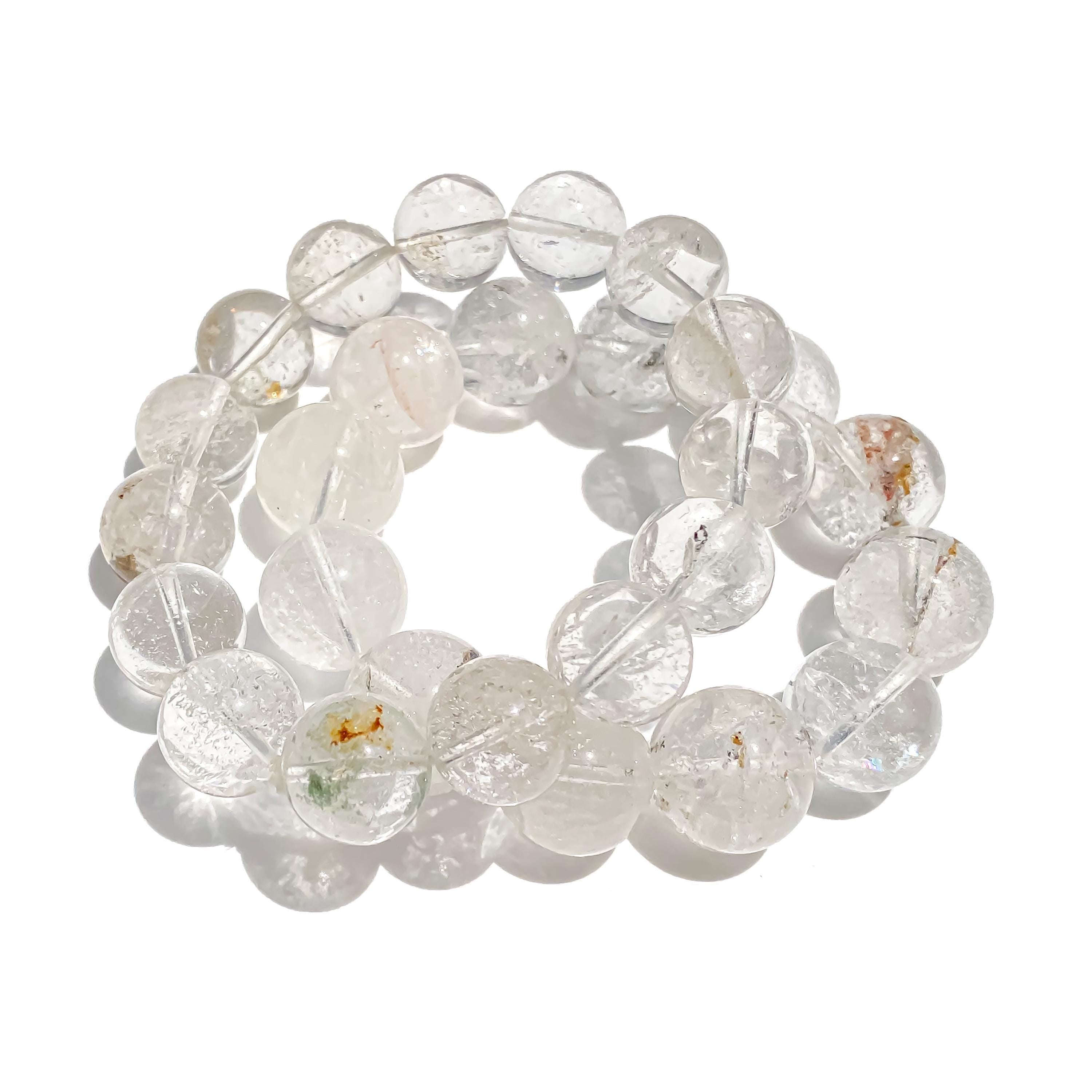 Himalayan White Quartz Bracelet: Rainbow Inclusions, Healing Crystal