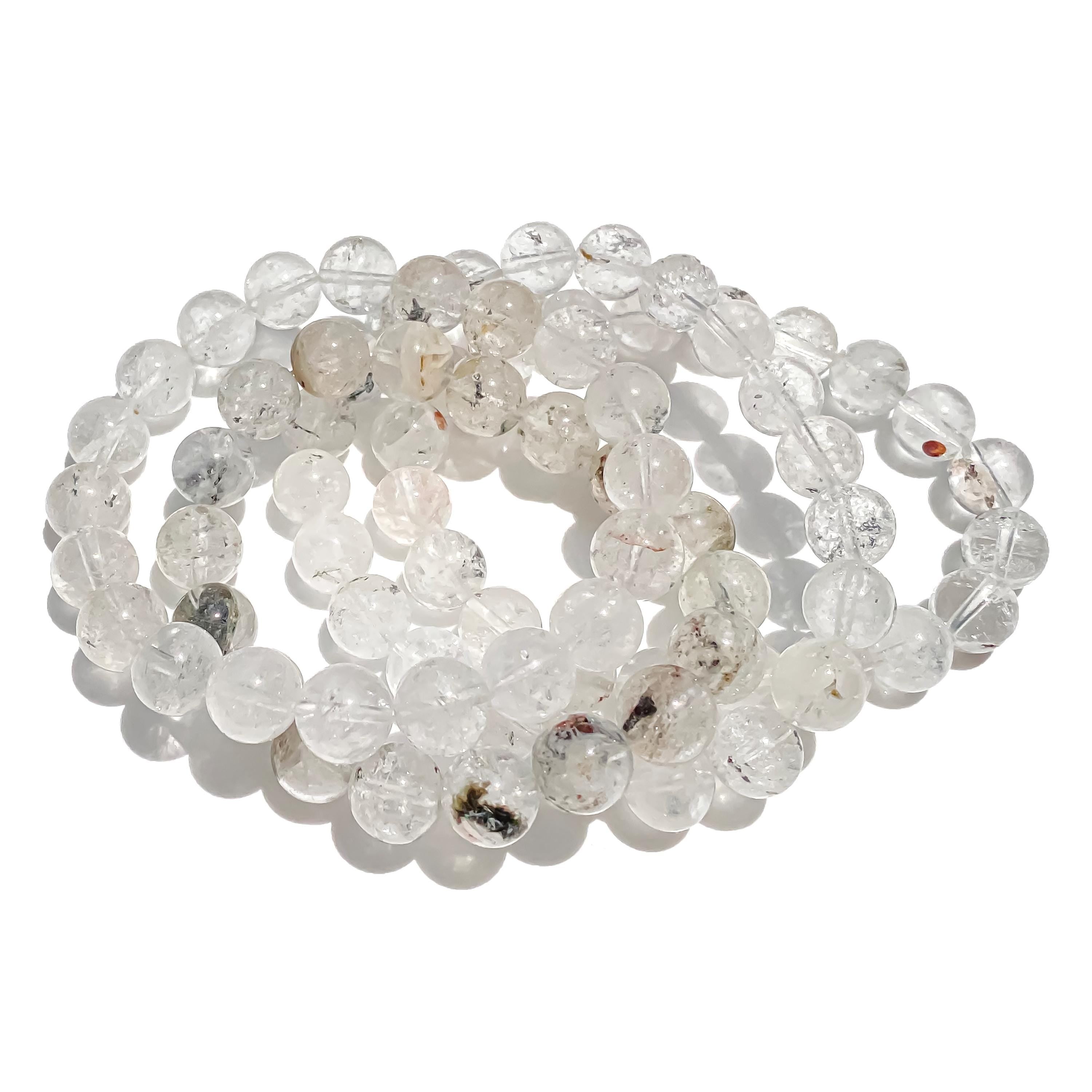 Himalayan White Quartz Bracelet: Rainbow Inclusions, Healing Crystal