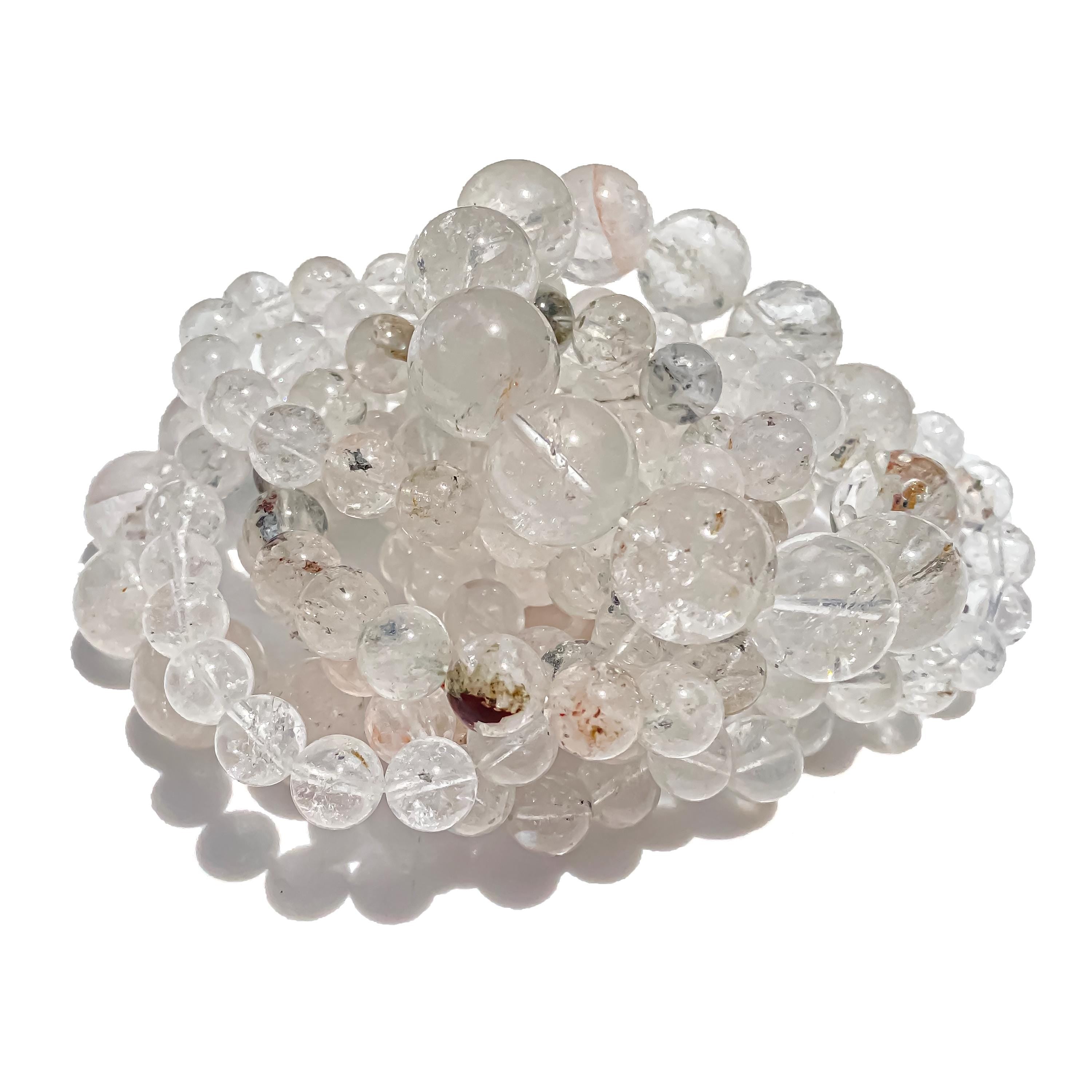 Himalayan White Quartz Bracelet: Rainbow Inclusions, Healing Crystal