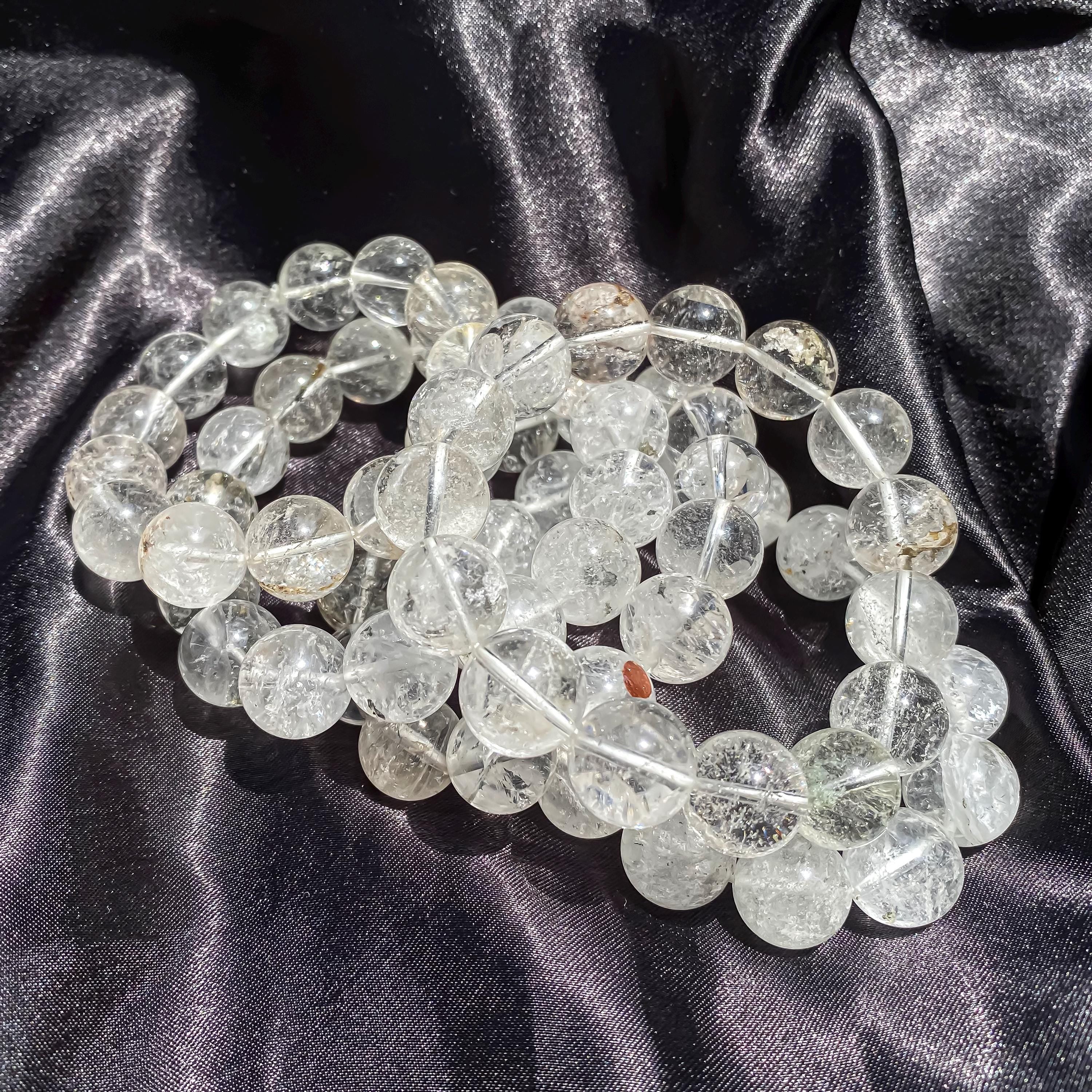 Himalayan White Quartz Bracelet: Rainbow Inclusions, Healing Crystal