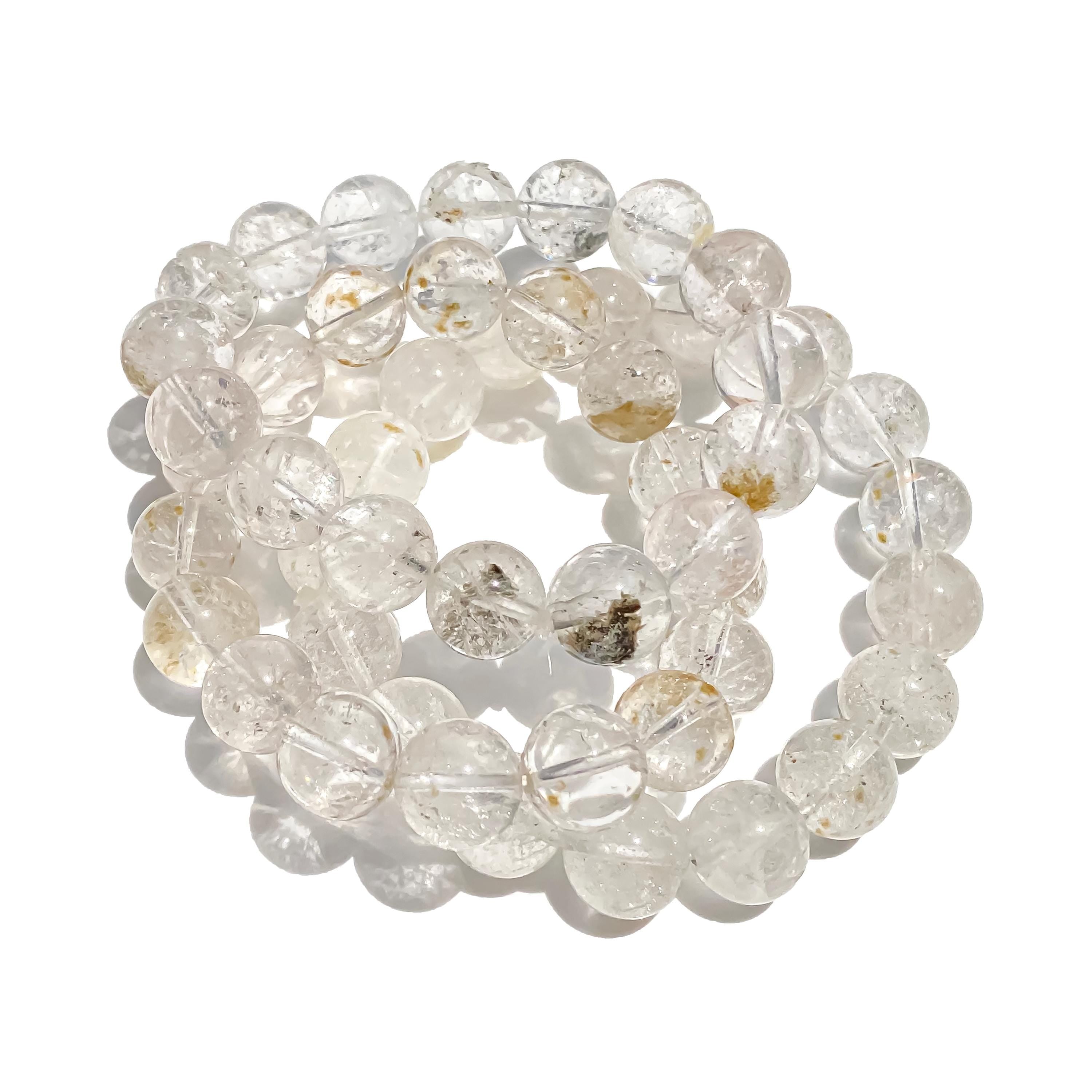 Himalayan White Quartz Bracelet: Rainbow Inclusions, Healing Crystal
