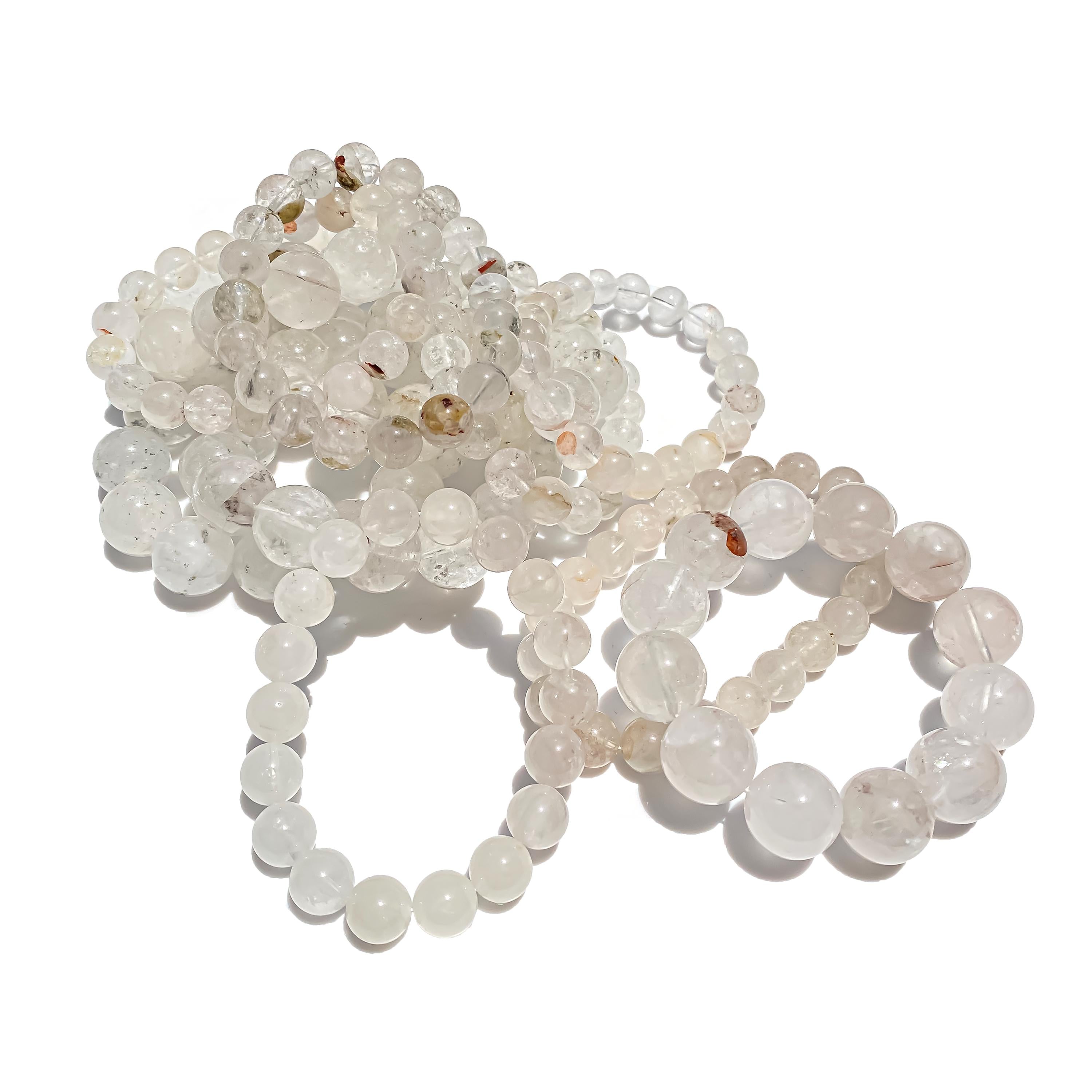 Himalayan White Quartz Bracelet: Rainbow Inclusions, Healing Crystal Jewelry