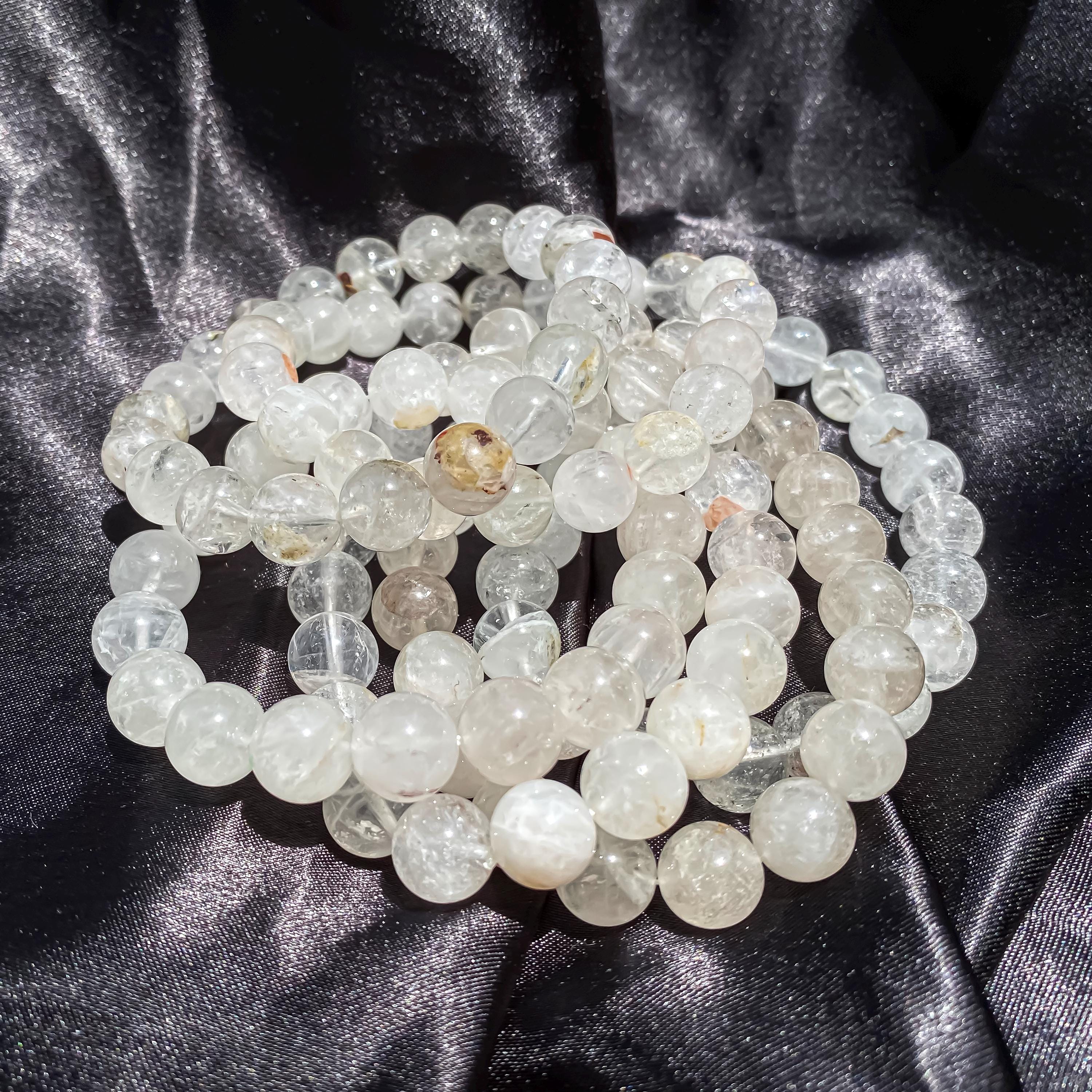 Himalayan White Quartz Bracelet: Rainbow Inclusions, Healing Crystal Jewelry