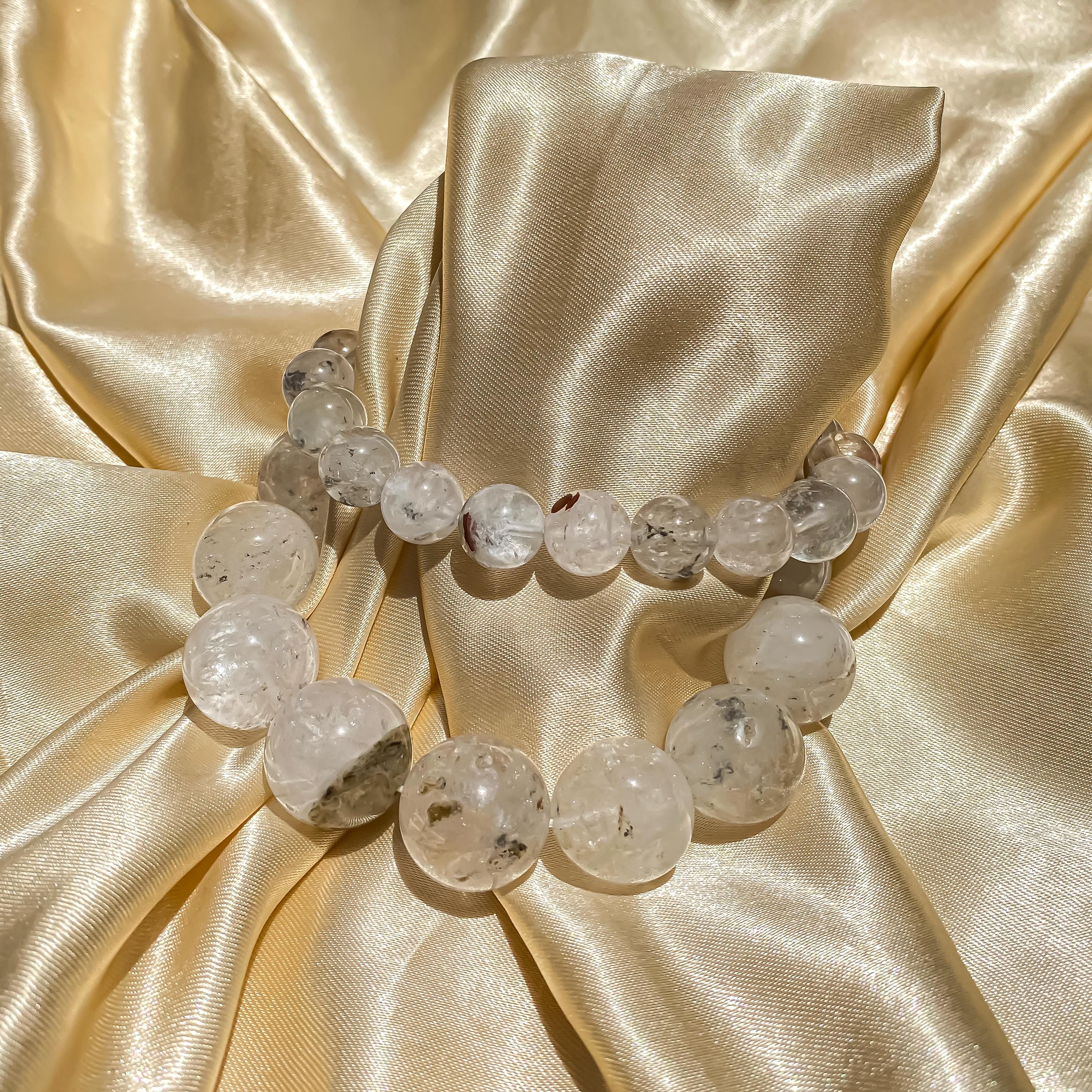 Himalayan White Quartz Bracelet: Rainbow Inclusions, Healing Crystal Jewelry