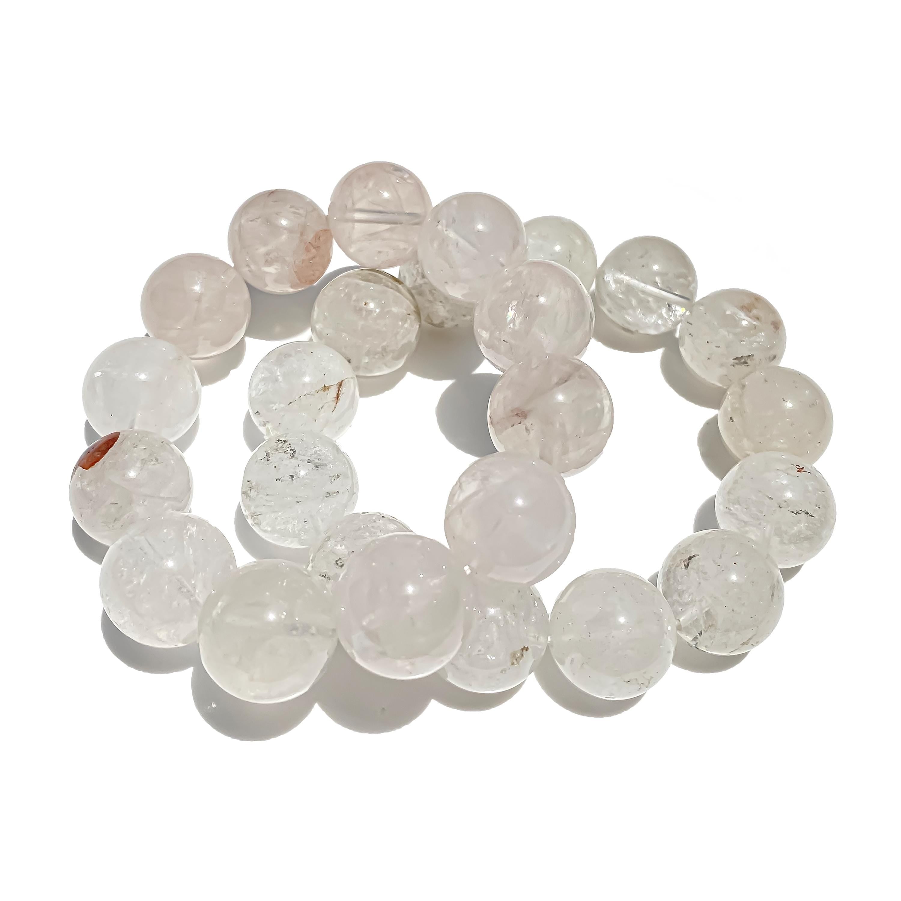 Himalayan White Quartz Bracelet: Rainbow Inclusions, Healing Crystal Jewelry