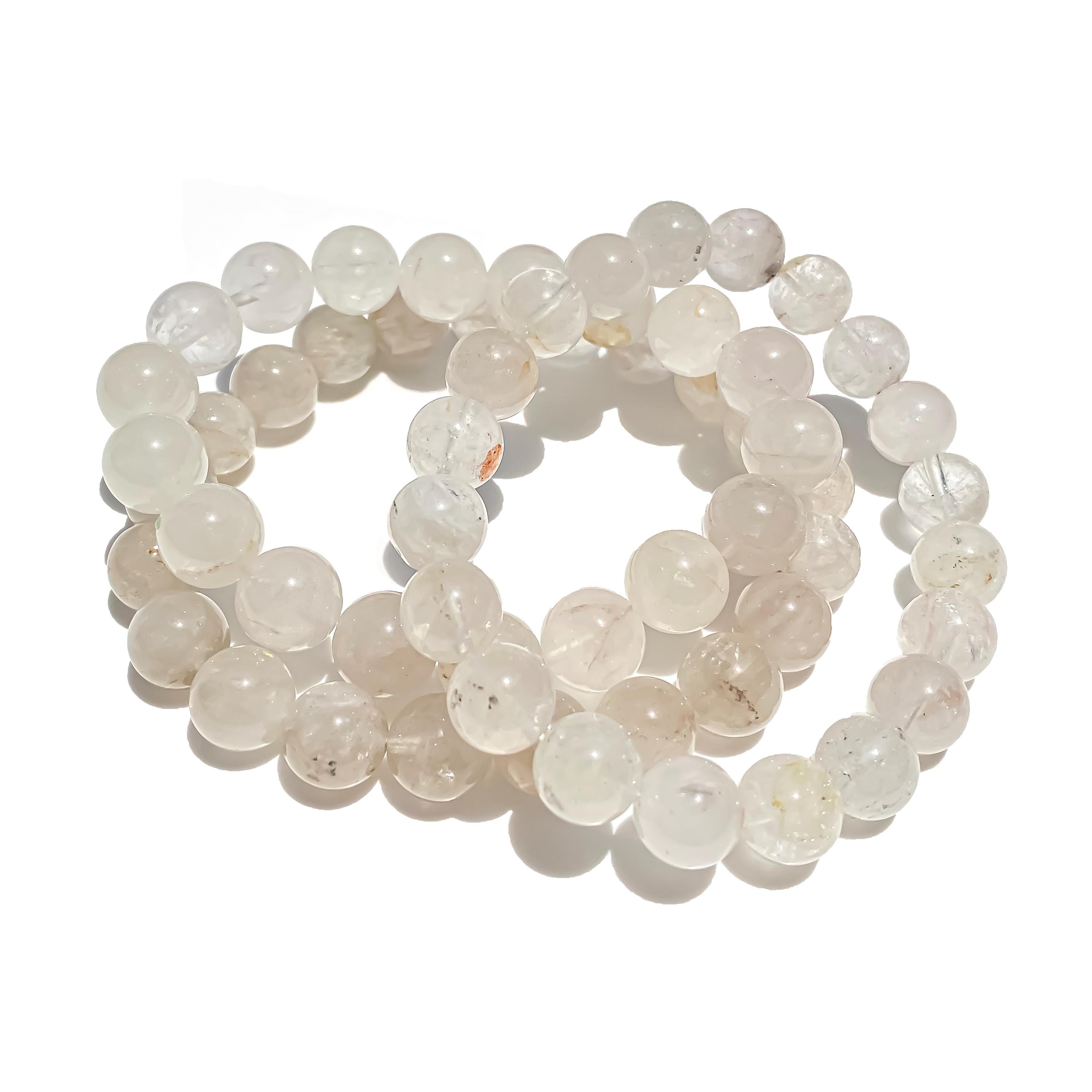 Himalayan White Quartz Bracelet: Rainbow Inclusions, Healing Crystal Jewelry