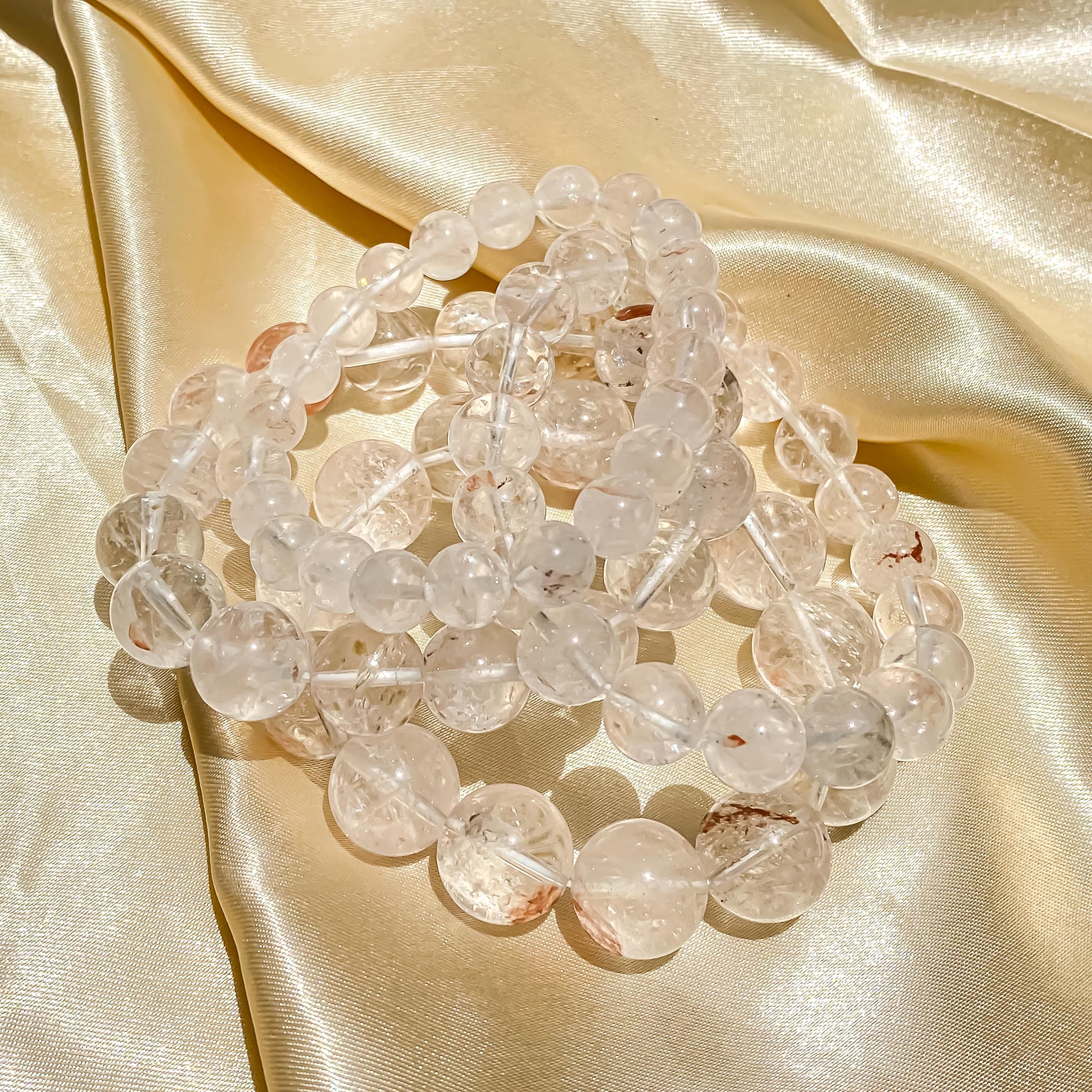 Himalayan White Quartz Bracelet: Rainbow Inclusions, Healing Crystal Energy